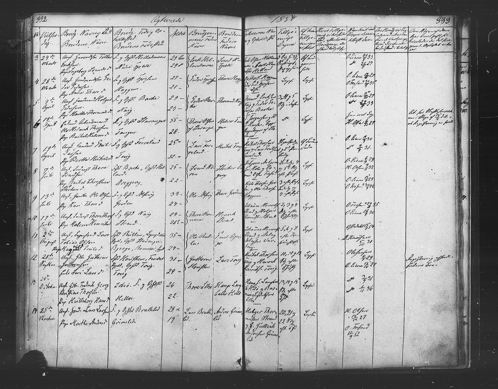 Strand sokneprestkontor, SAST/A-101828/H/Ha/Haa/L0006: Parish register (official) no. A 6, 1834-1854, p. 332-333