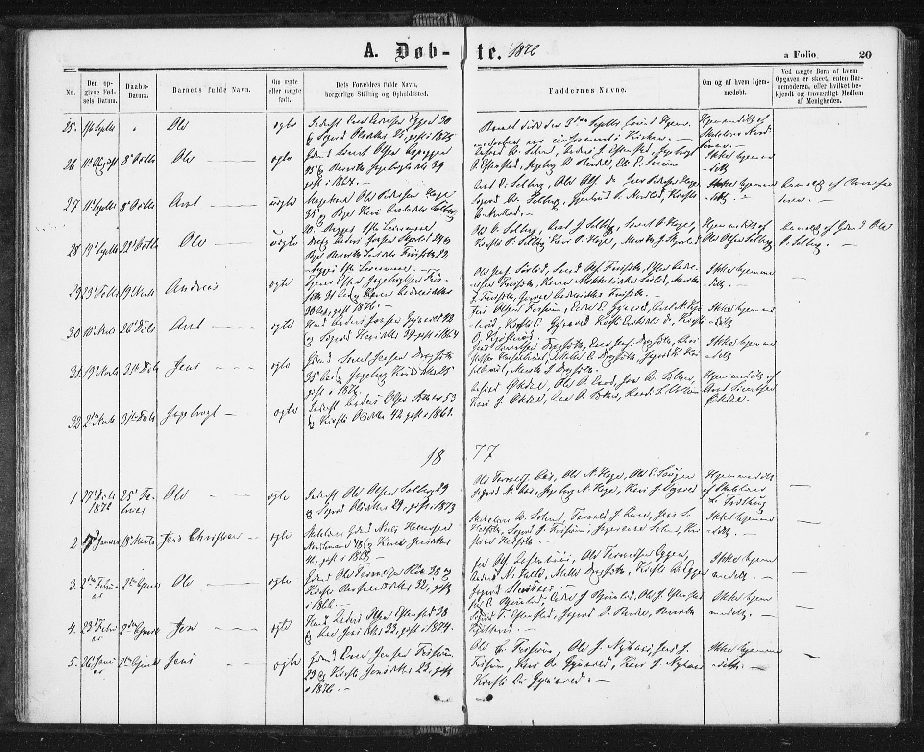 Ministerialprotokoller, klokkerbøker og fødselsregistre - Sør-Trøndelag, SAT/A-1456/689/L1039: Parish register (official) no. 689A04, 1865-1878, p. 20