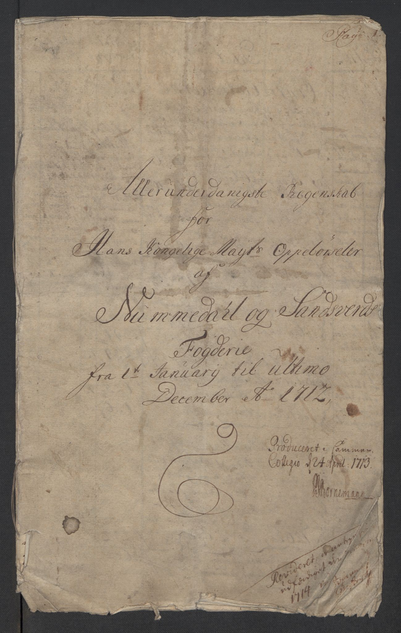 Rentekammeret inntil 1814, Reviderte regnskaper, Fogderegnskap, AV/RA-EA-4092/R24/L1587: Fogderegnskap Numedal og Sandsvær, 1712, p. 5