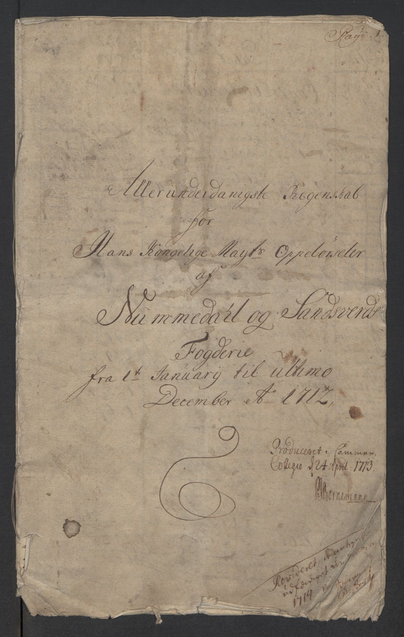 Rentekammeret inntil 1814, Reviderte regnskaper, Fogderegnskap, RA/EA-4092/R24/L1587: Fogderegnskap Numedal og Sandsvær, 1712, p. 5