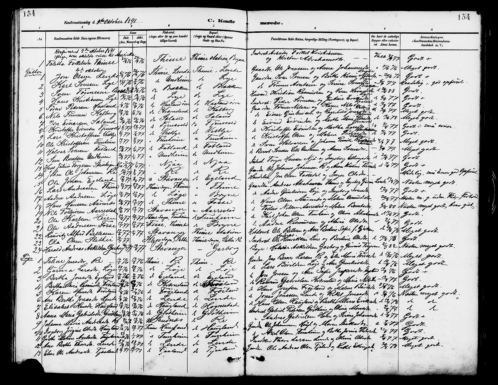 Lye sokneprestkontor, SAST/A-101794/001/30BB/L0007: Parish register (copy) no. B 8, 1889-1909, p. 154