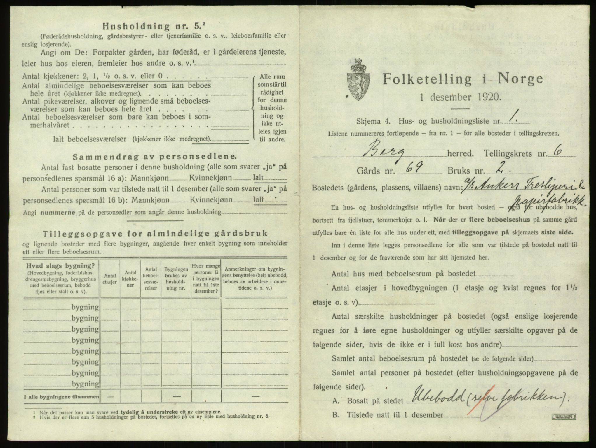 SAO, 1920 census for Berg, 1920, p. 1288