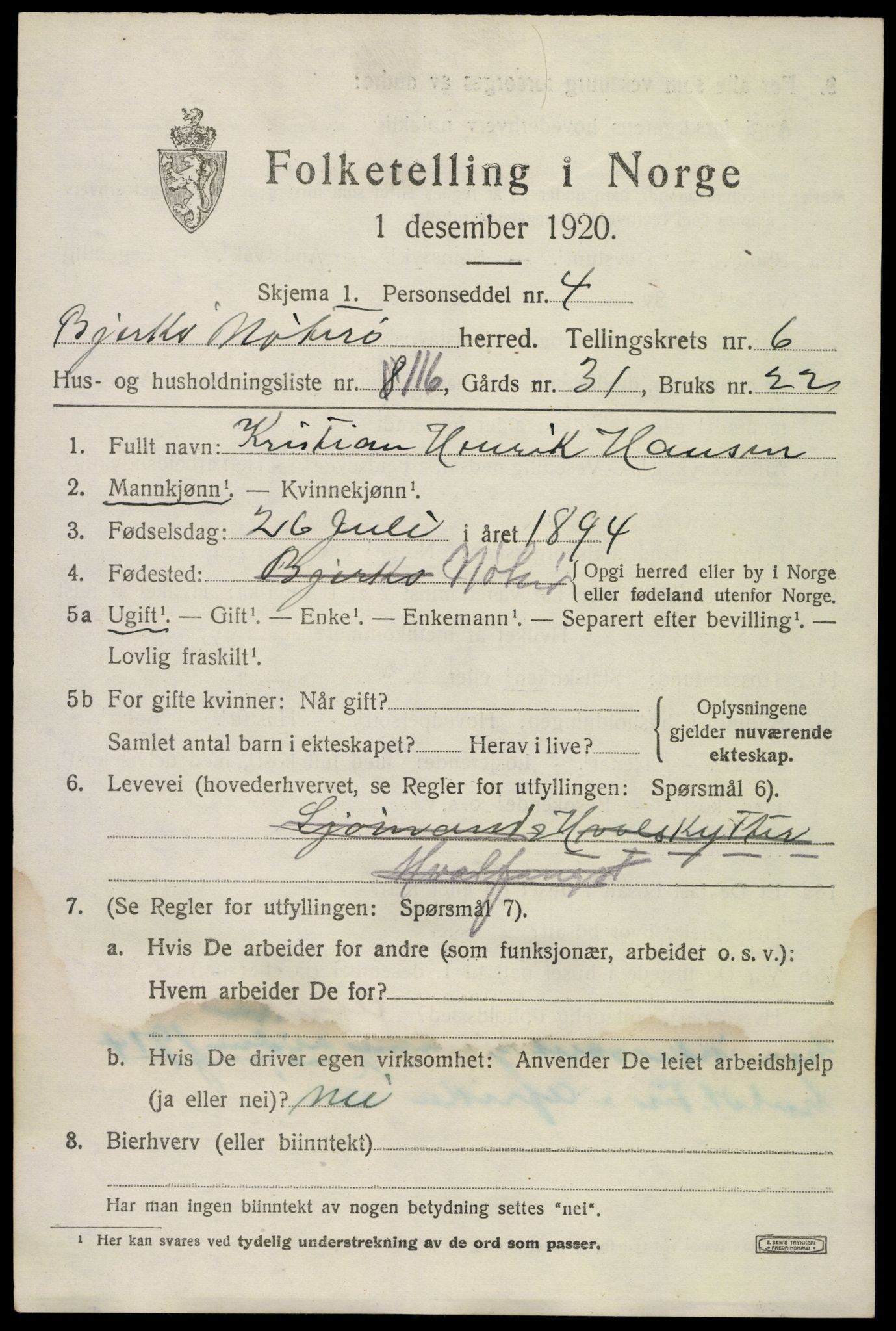 SAKO, 1920 census for Nøtterøy, 1920, p. 9415