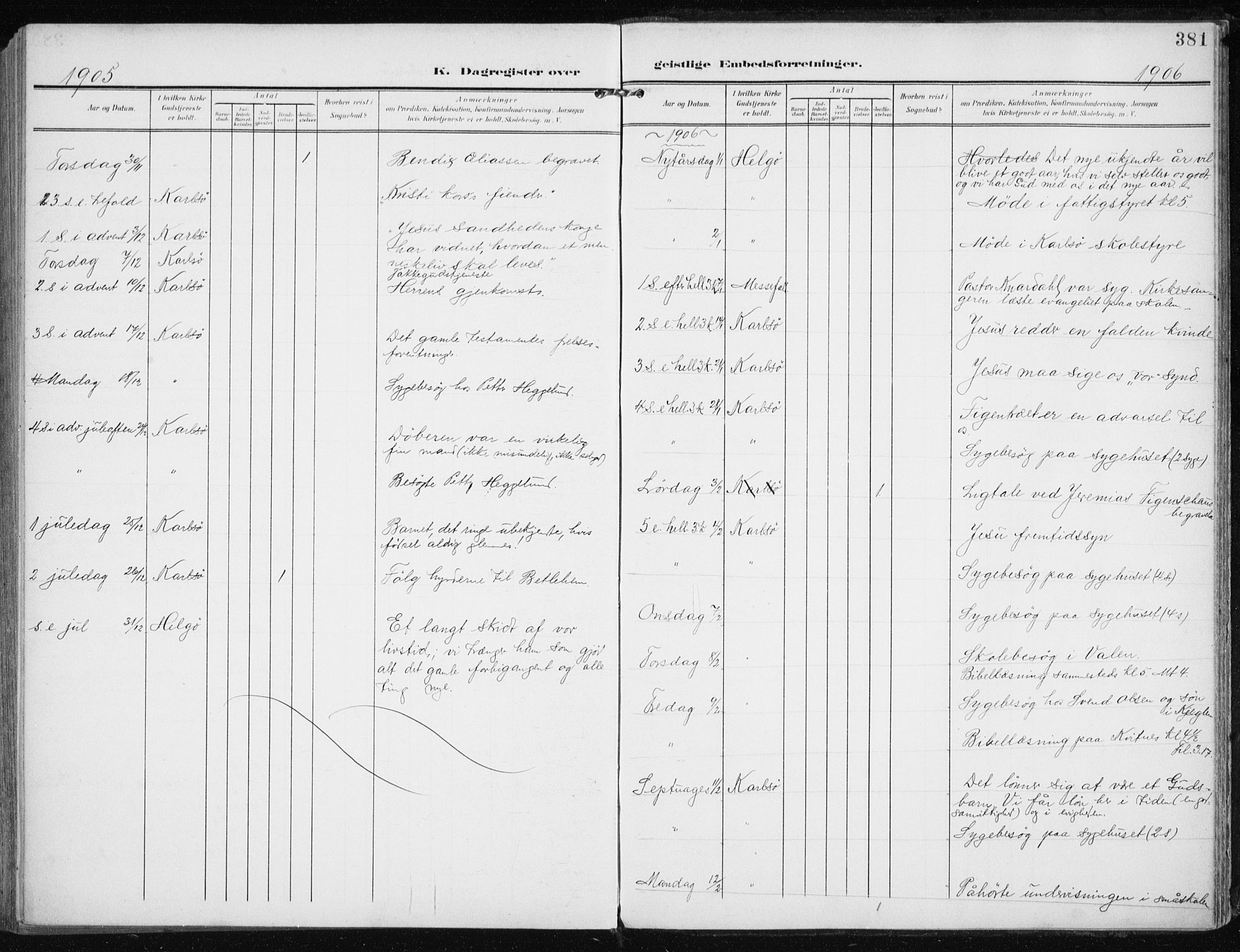 Karlsøy sokneprestembete, AV/SATØ-S-1299/H/Ha/Haa/L0014kirke: Parish register (official) no. 14, 1903-1917, p. 381