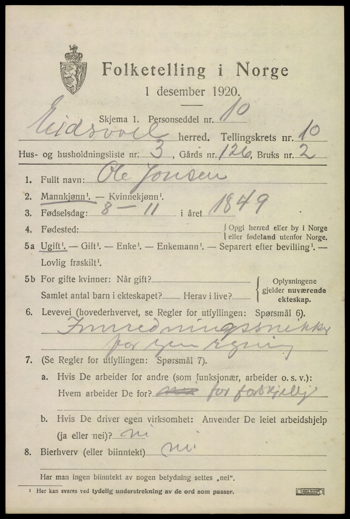 SAO, 1920 census for Eidsvoll, 1920, p. 17197