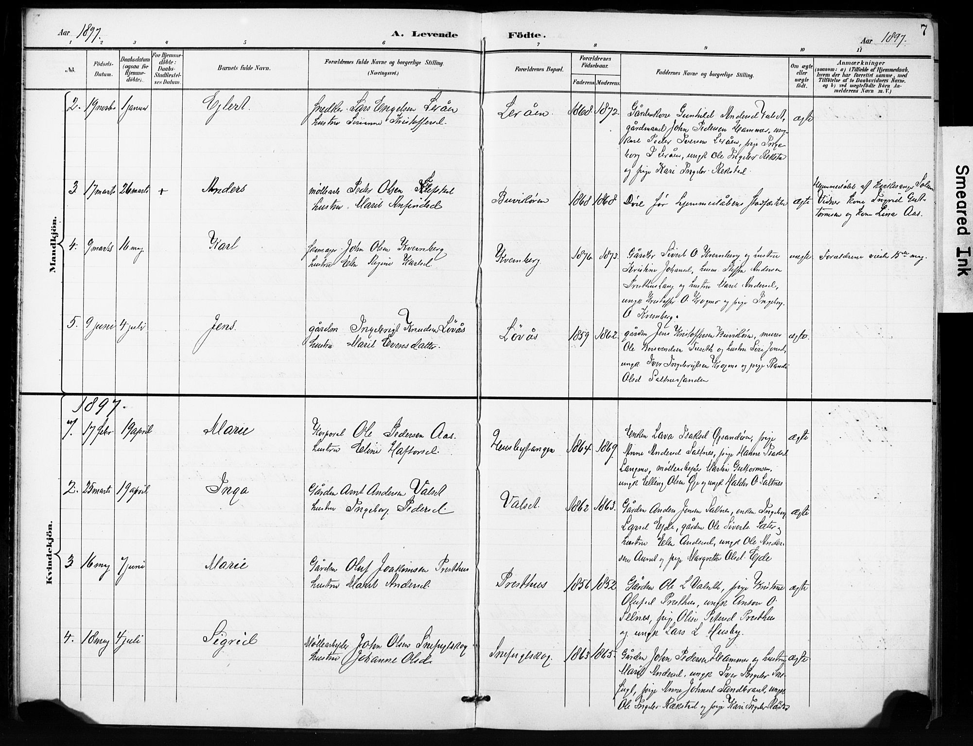 Ministerialprotokoller, klokkerbøker og fødselsregistre - Sør-Trøndelag, AV/SAT-A-1456/666/L0787: Parish register (official) no. 666A05, 1895-1908, p. 7