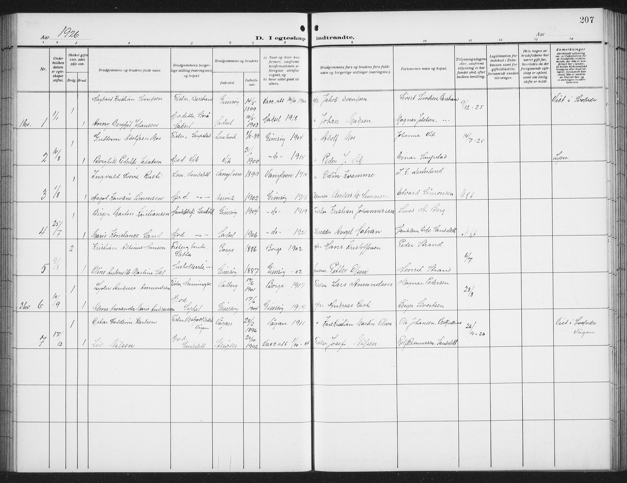 Ministerialprotokoller, klokkerbøker og fødselsregistre - Nordland, SAT/A-1459/876/L1106: Parish register (copy) no. 876C05, 1915-1942, p. 207