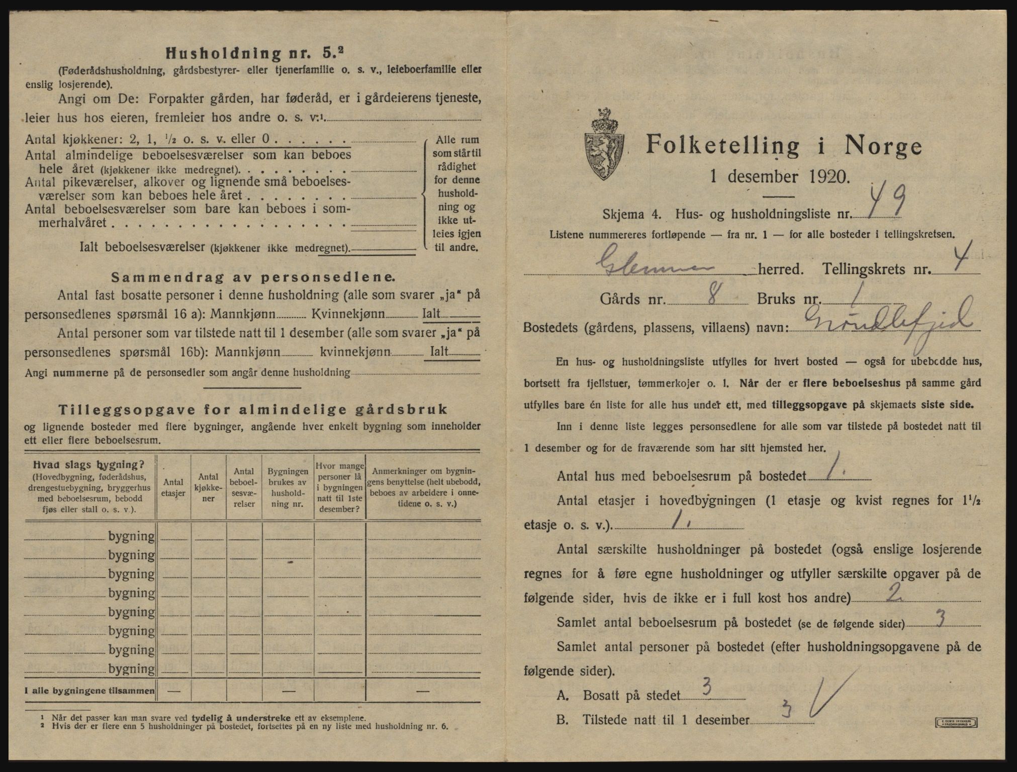 SAO, 1920 census for Glemmen, 1920, p. 1555