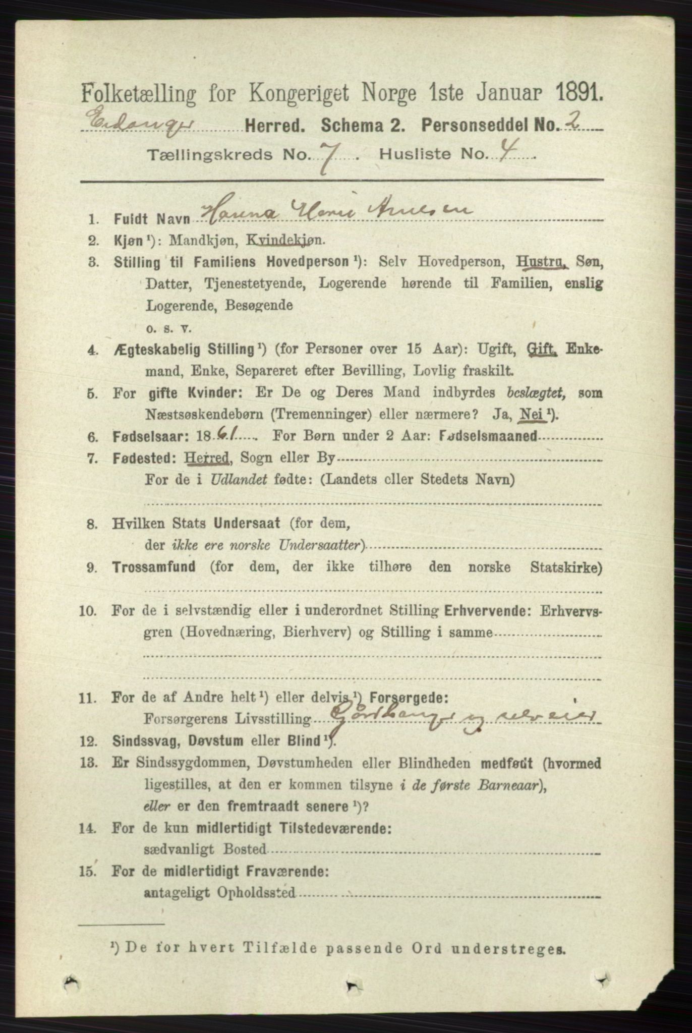 RA, 1891 census for 0813 Eidanger, 1891, p. 2758