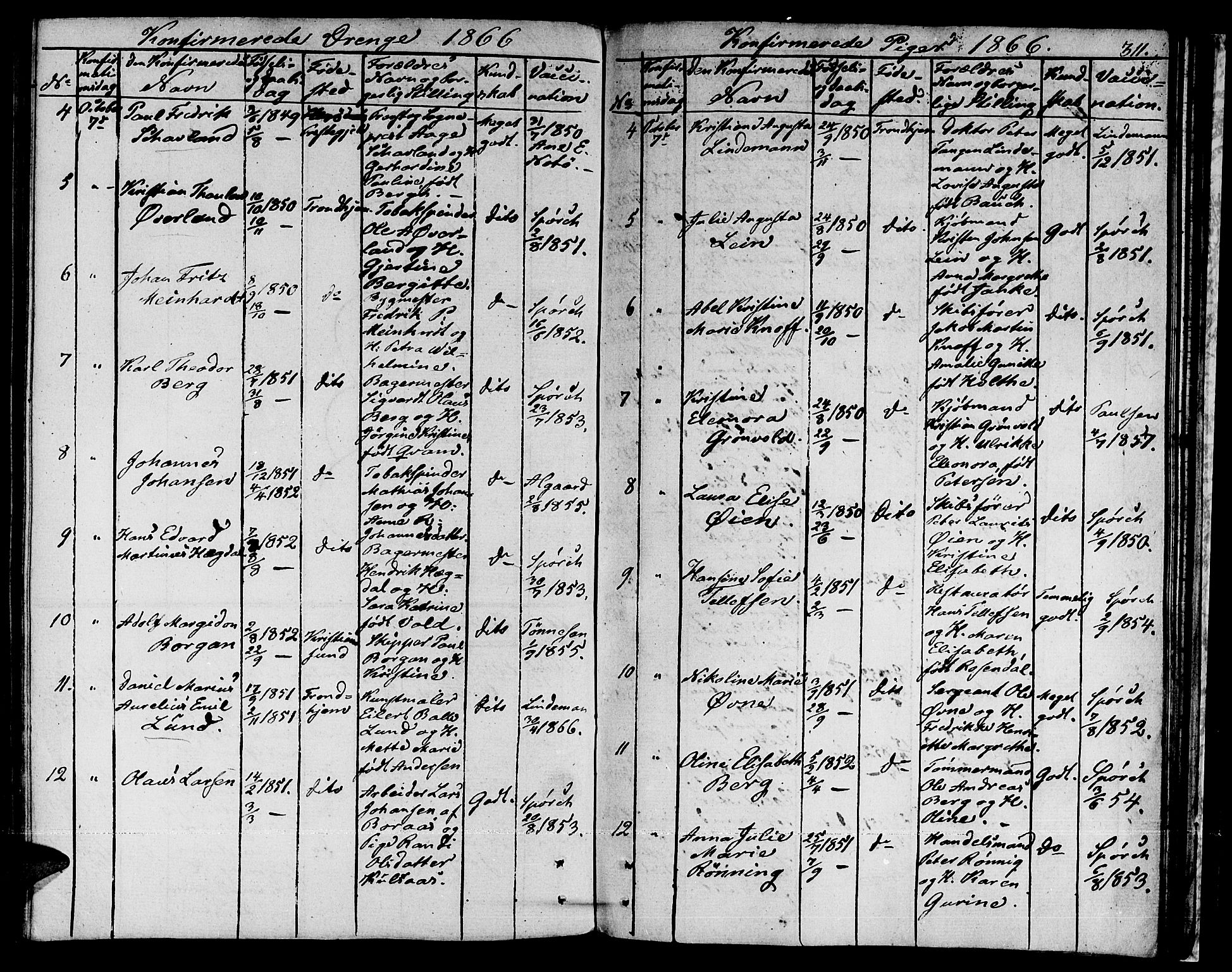 Ministerialprotokoller, klokkerbøker og fødselsregistre - Sør-Trøndelag, SAT/A-1456/601/L0070: Curate's parish register no. 601B03, 1821-1881, p. 311