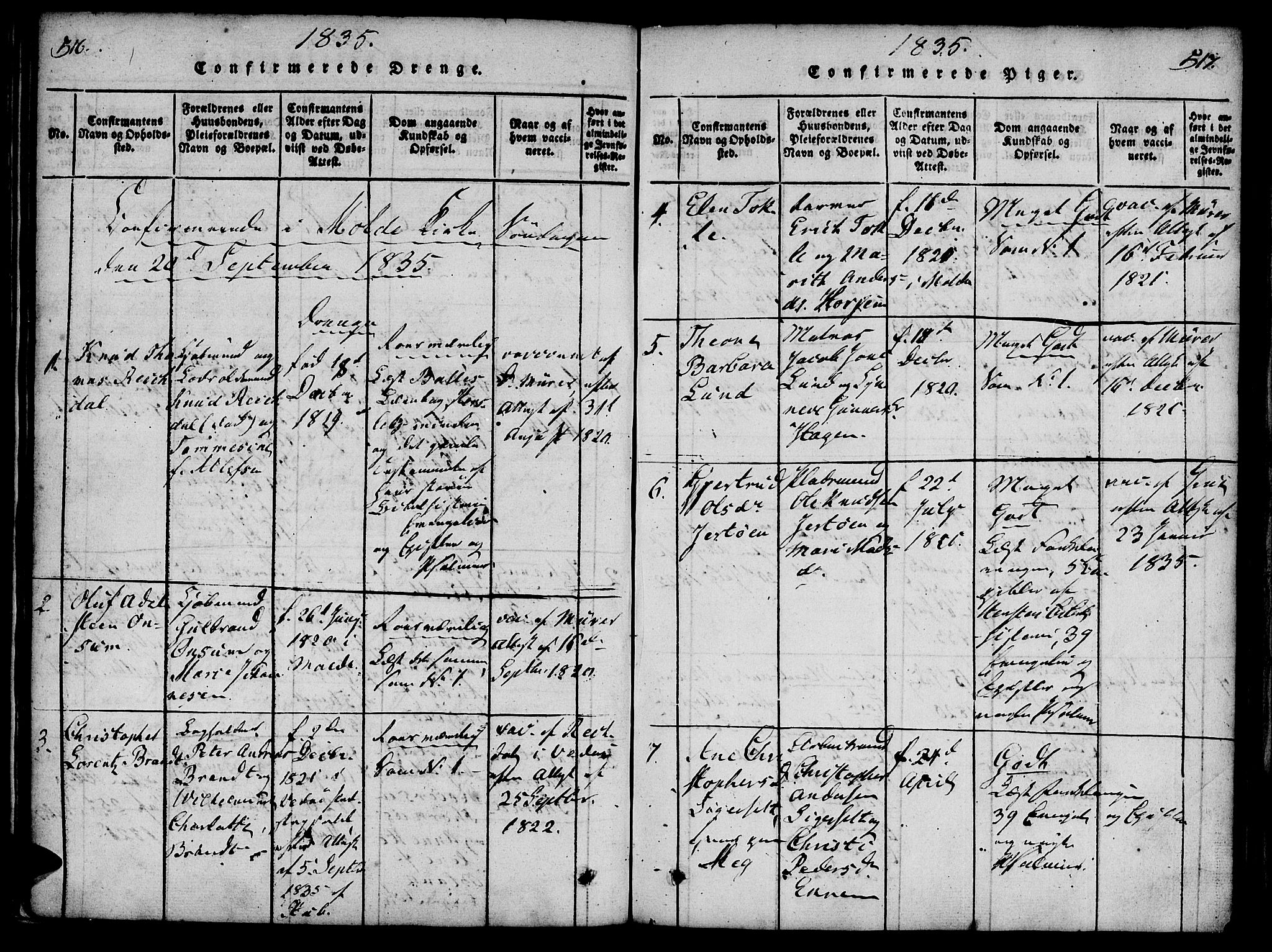 Ministerialprotokoller, klokkerbøker og fødselsregistre - Møre og Romsdal, SAT/A-1454/558/L0688: Parish register (official) no. 558A02, 1818-1843, p. 516-517
