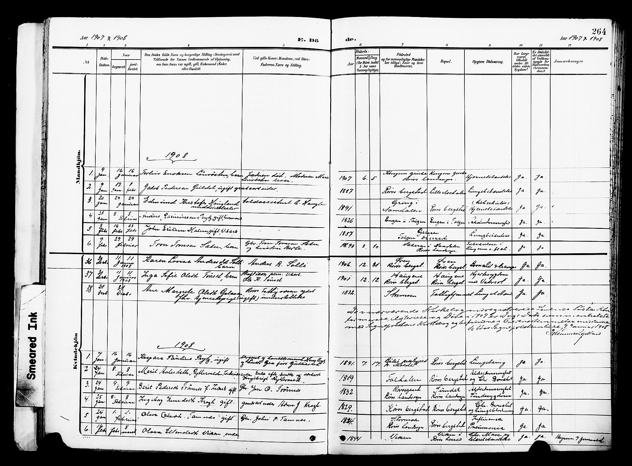 Ministerialprotokoller, klokkerbøker og fødselsregistre - Sør-Trøndelag, SAT/A-1456/681/L0942: Parish register (copy) no. 681C06, 1906-1925, p. 264