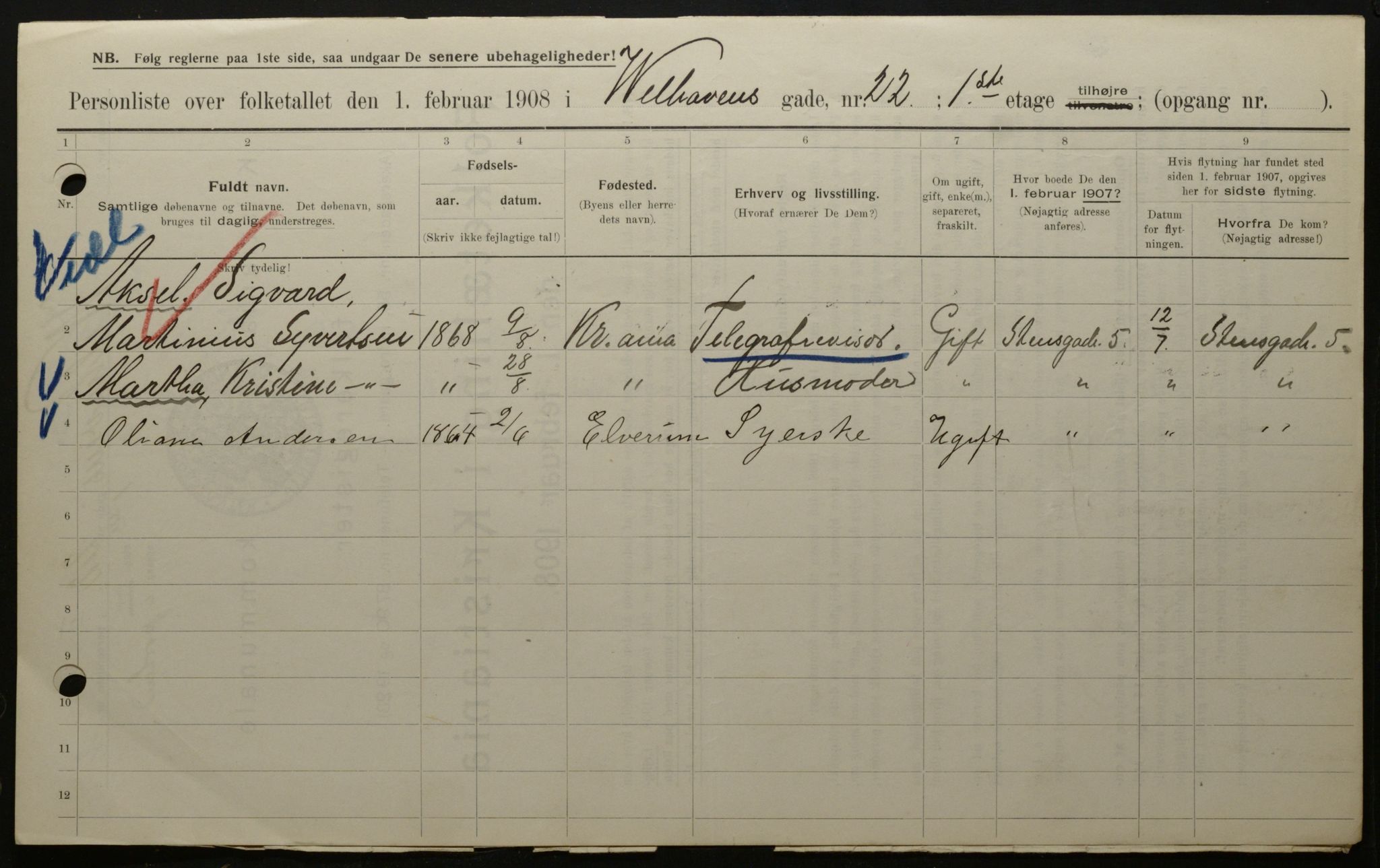 OBA, Municipal Census 1908 for Kristiania, 1908, p. 114657