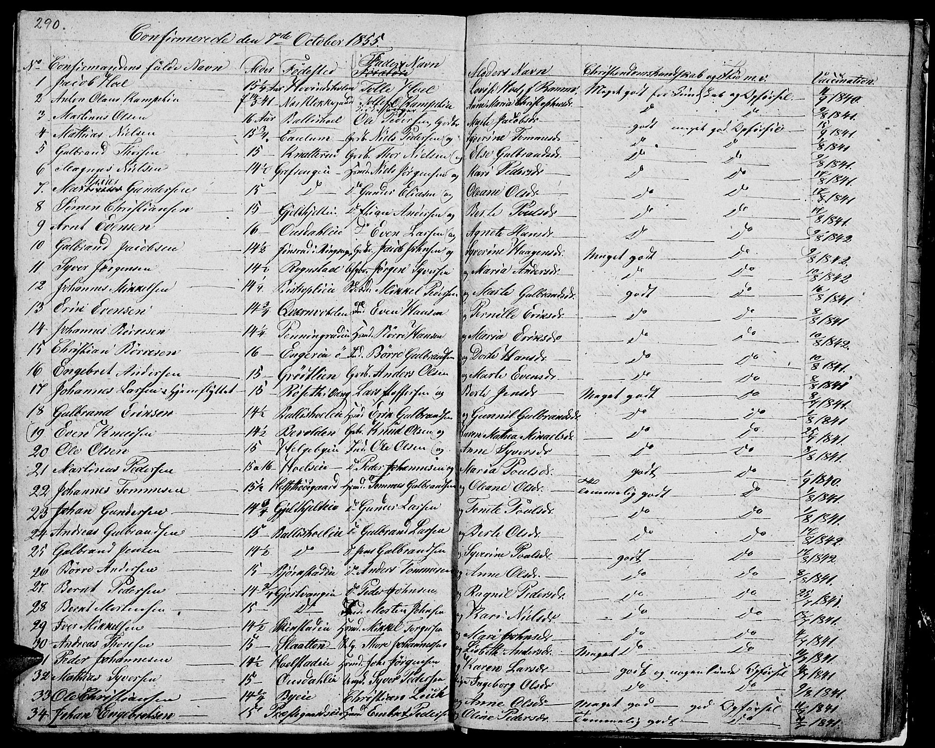 Nes prestekontor, Hedmark, SAH/PREST-020/L/La/L0004: Parish register (copy) no. 4, 1832-1861, p. 290