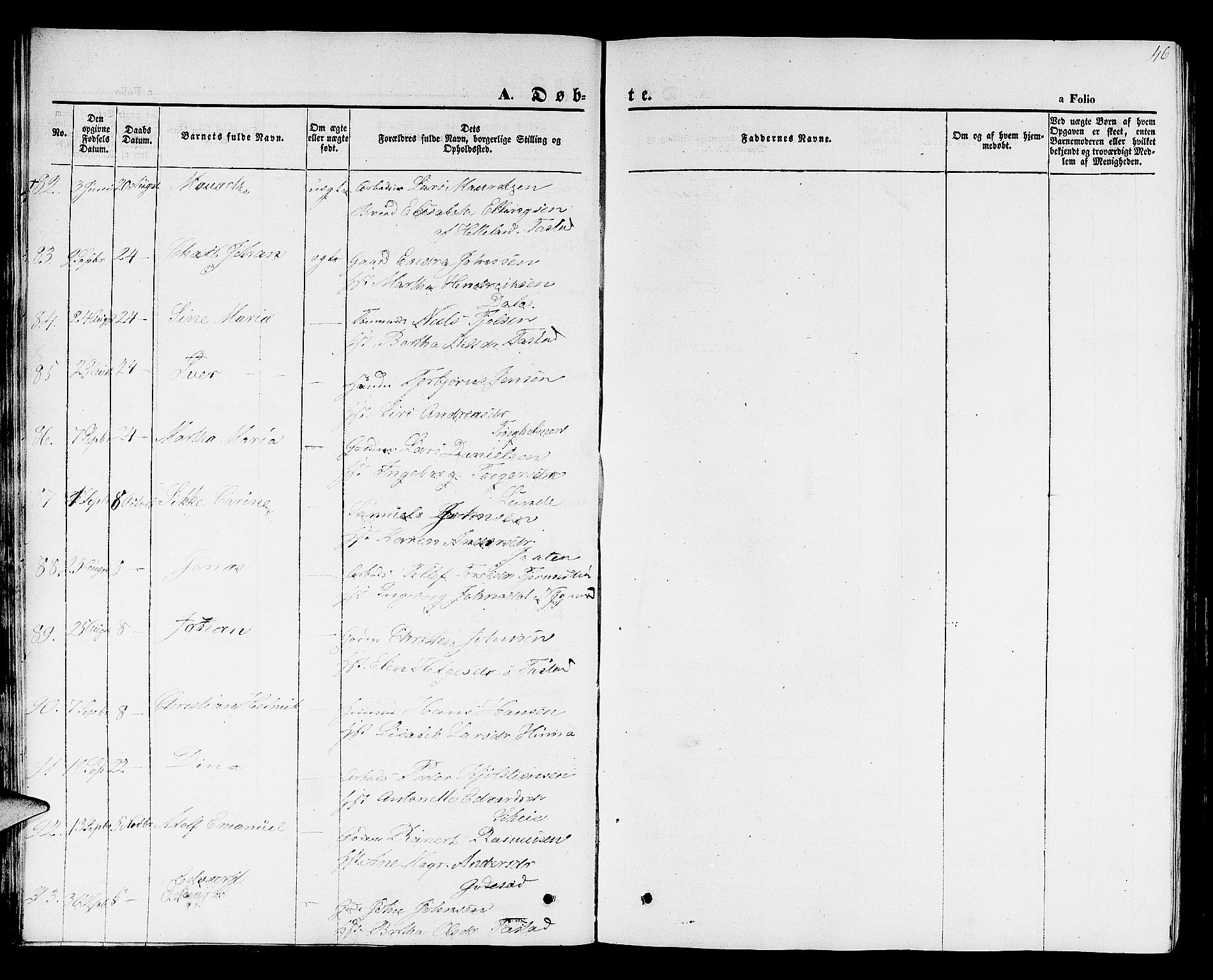 Hetland sokneprestkontor, AV/SAST-A-101826/30/30BB/L0001: Parish register (copy) no. B 1, 1850-1868, p. 46