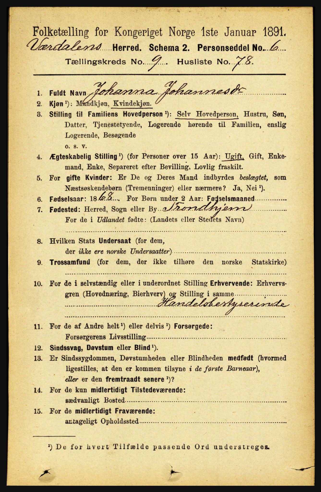 RA, 1891 census for 1721 Verdal, 1891, p. 5507