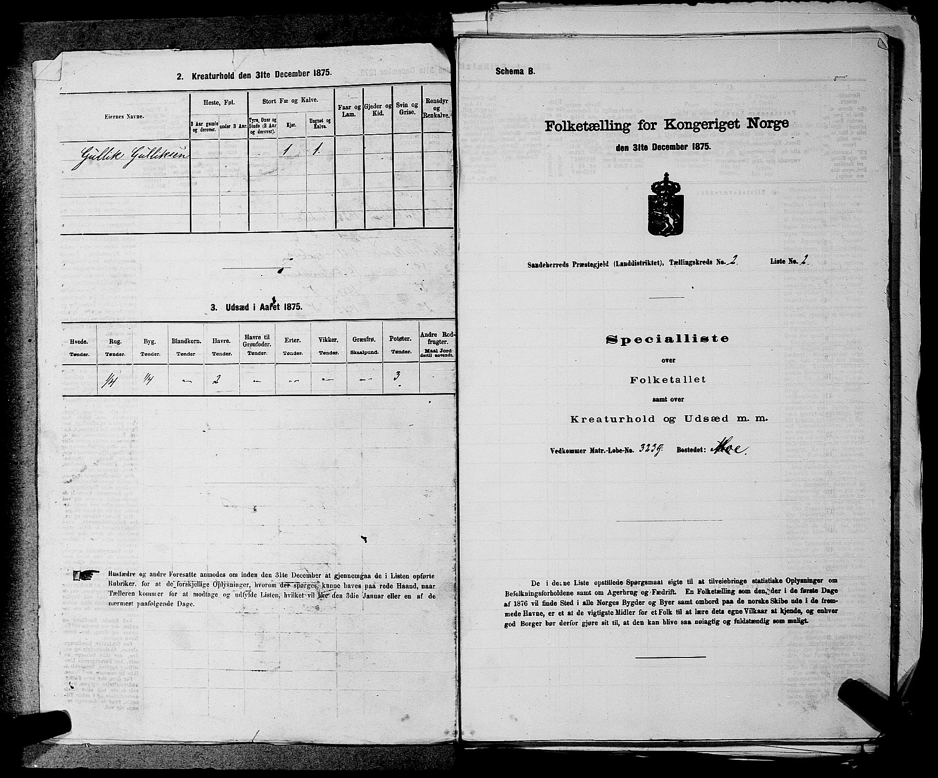 SAKO, 1875 census for 0724L Sandeherred/Sandeherred, 1875, p. 427