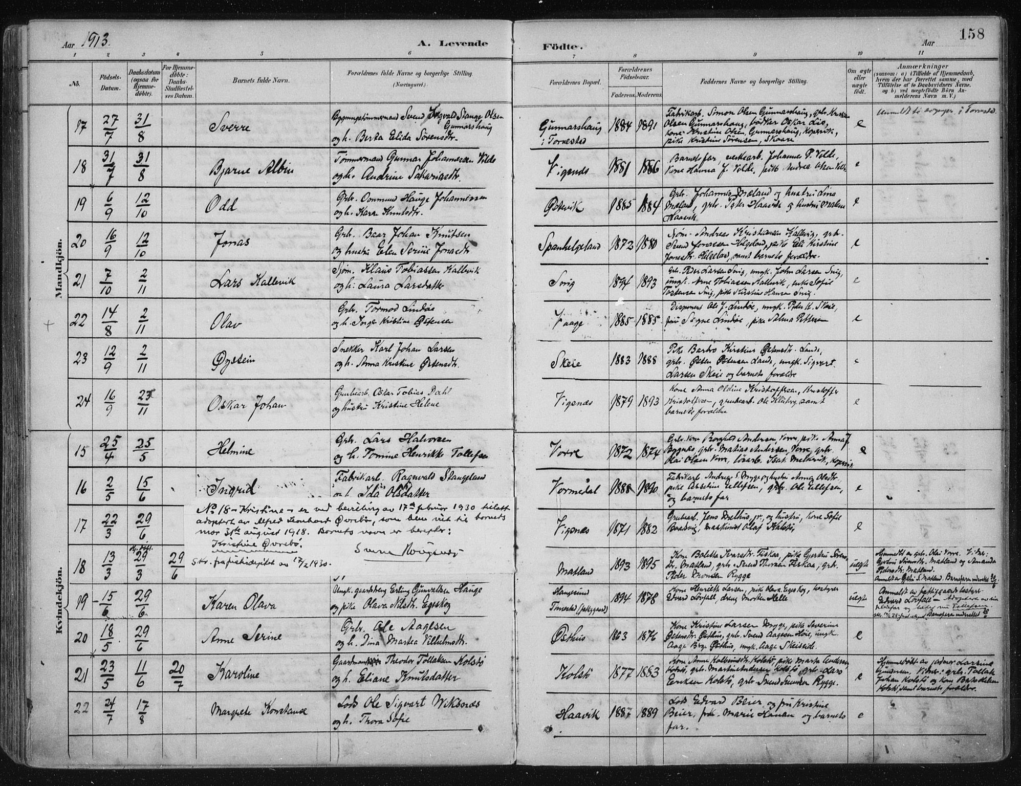 Avaldsnes sokneprestkontor, AV/SAST-A -101851/H/Ha/Haa/L0017: Parish register (official) no. A 17, 1889-1920, p. 158