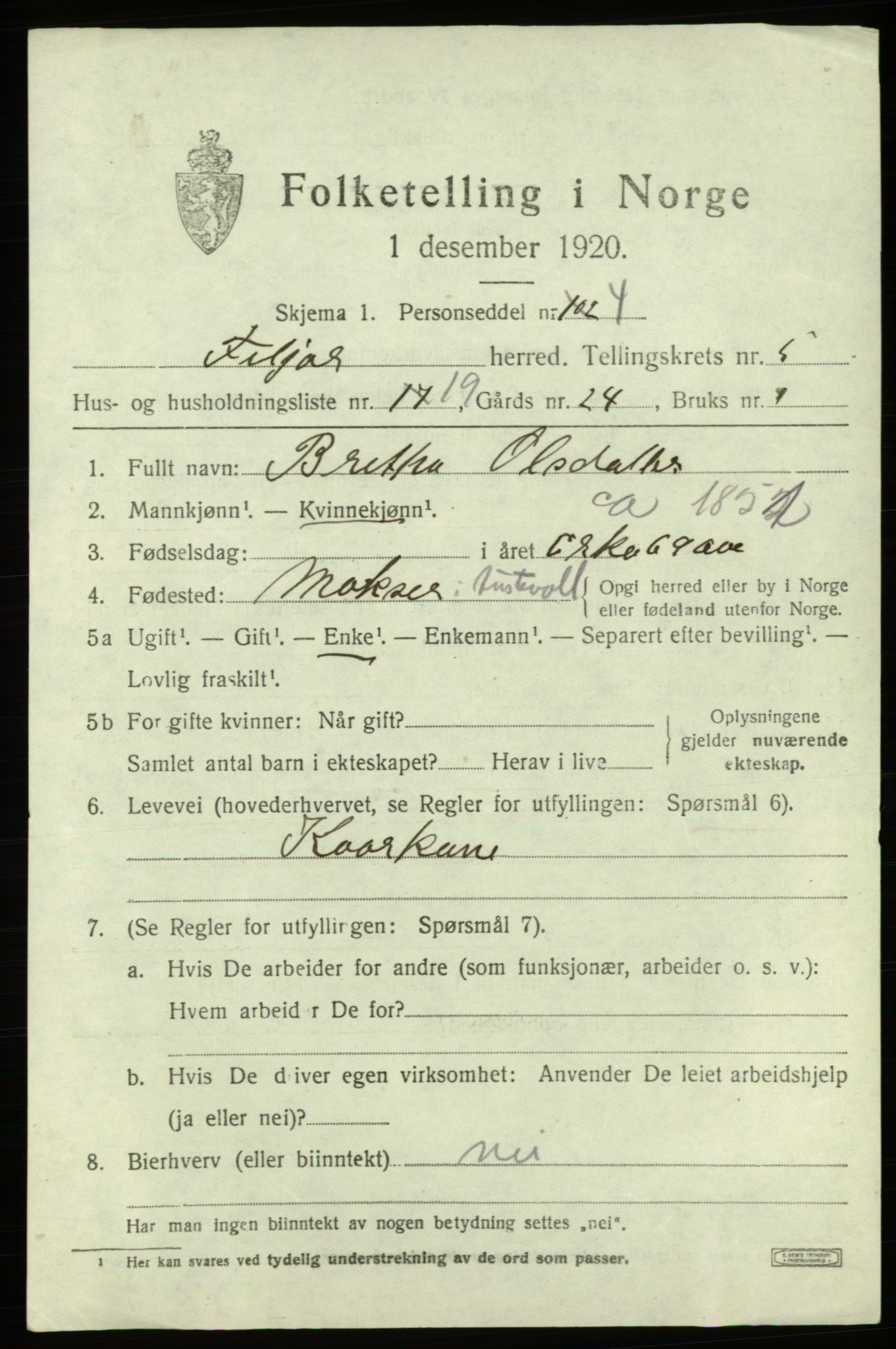 SAB, 1920 census for Fitjar, 1920, p. 2746