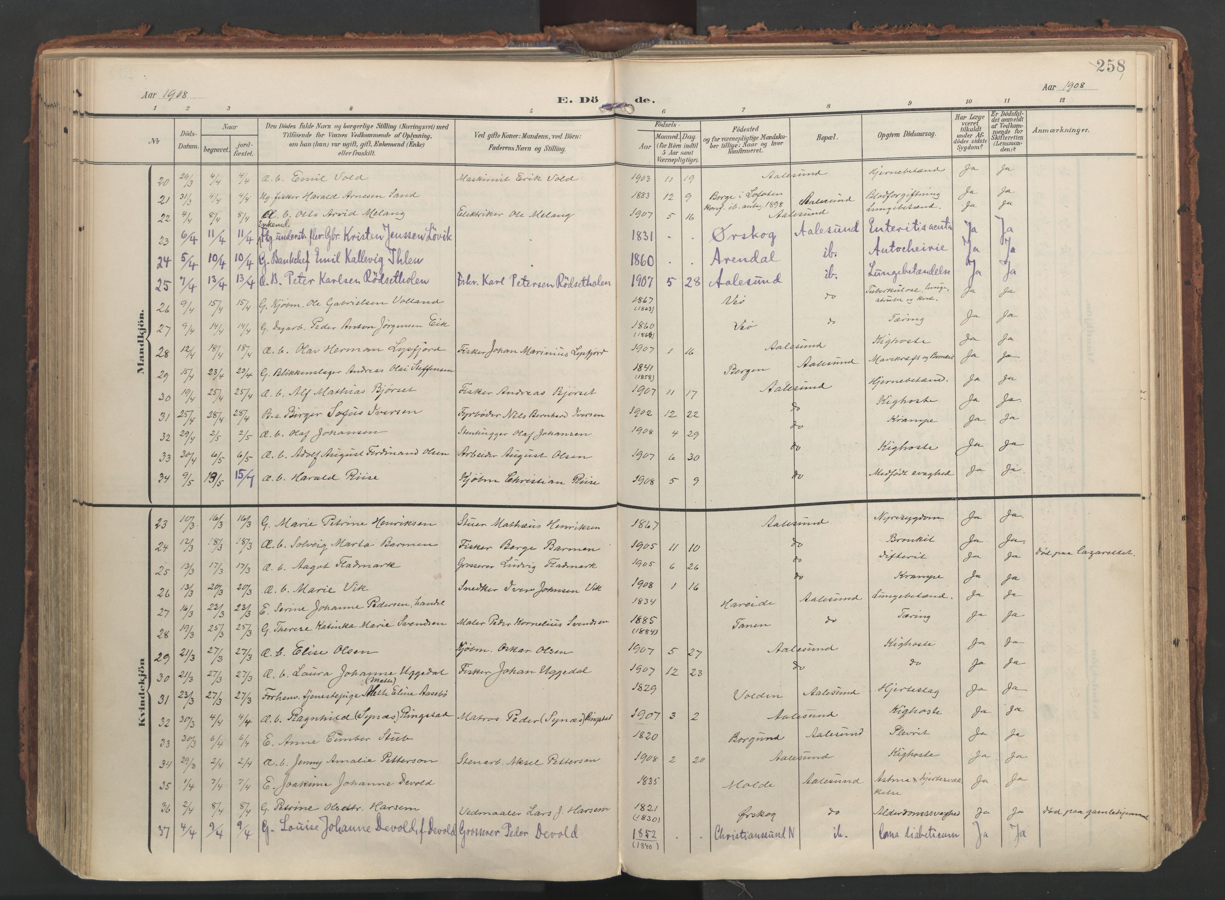 Ministerialprotokoller, klokkerbøker og fødselsregistre - Møre og Romsdal, AV/SAT-A-1454/529/L0459: Parish register (official) no. 529A09, 1904-1917, p. 258