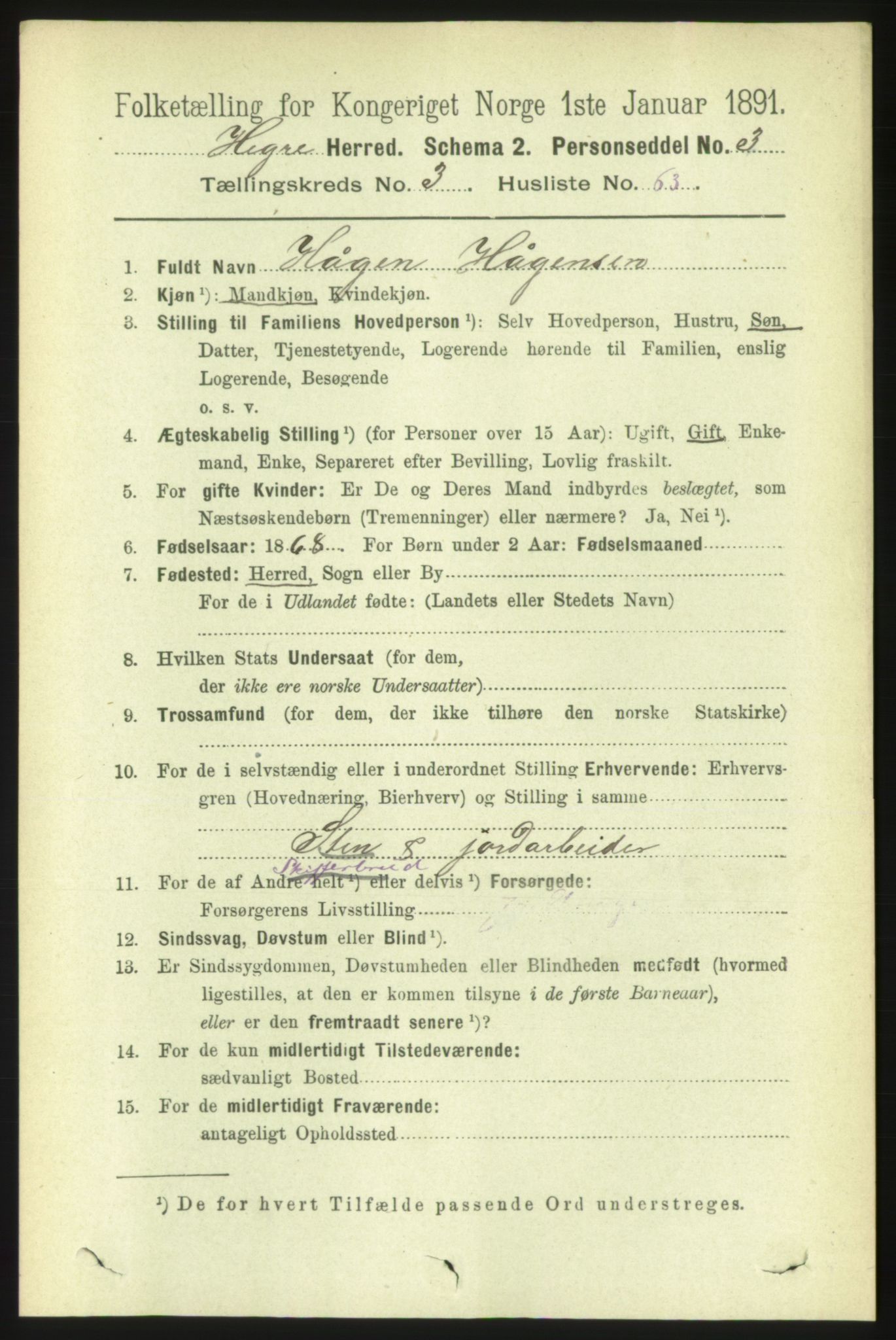 RA, 1891 census for 1712 Hegra, 1891, p. 1394