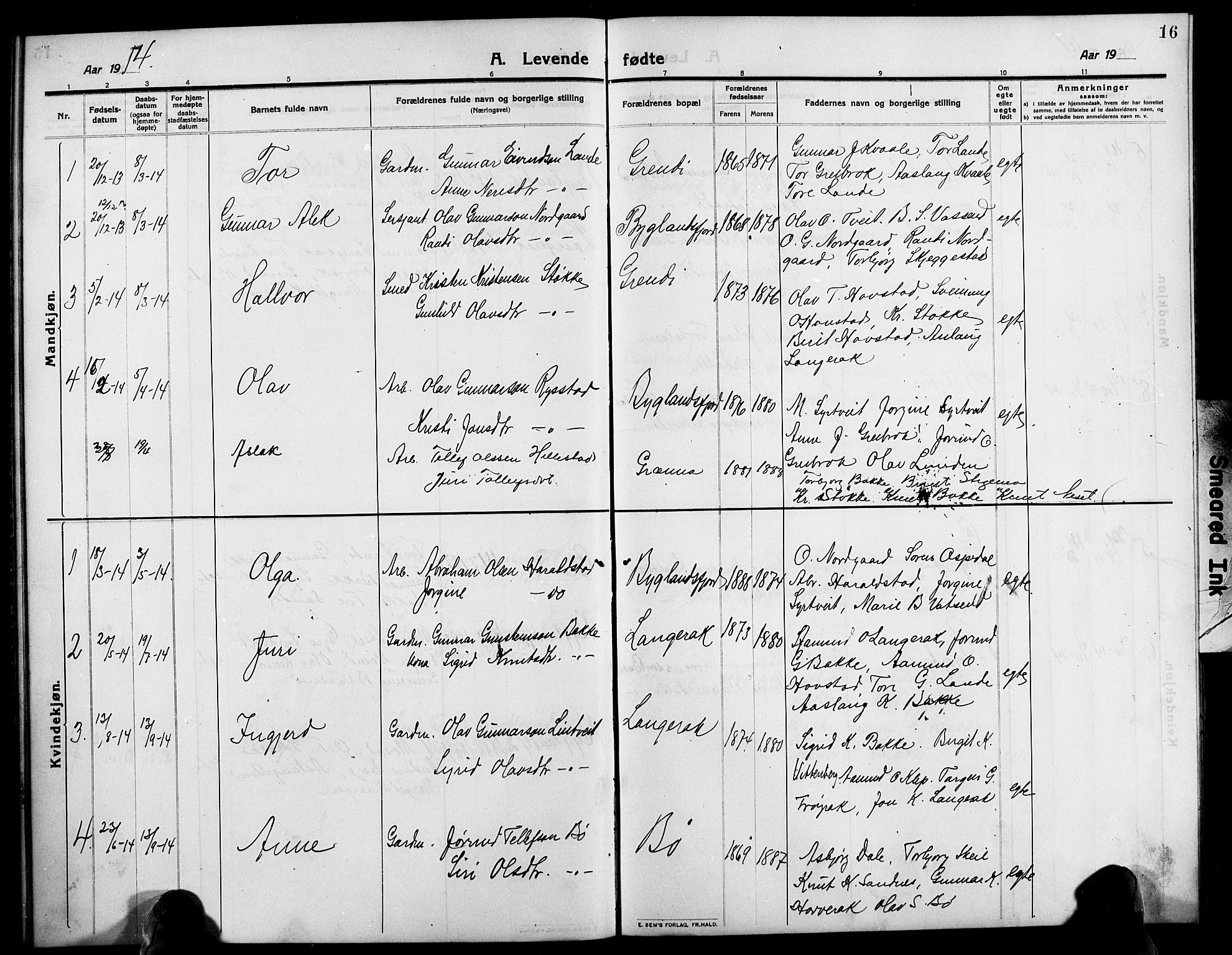 Bygland sokneprestkontor, SAK/1111-0006/F/Fb/Fbd/L0003: Parish register (copy) no. B 3, 1910-1926, p. 16