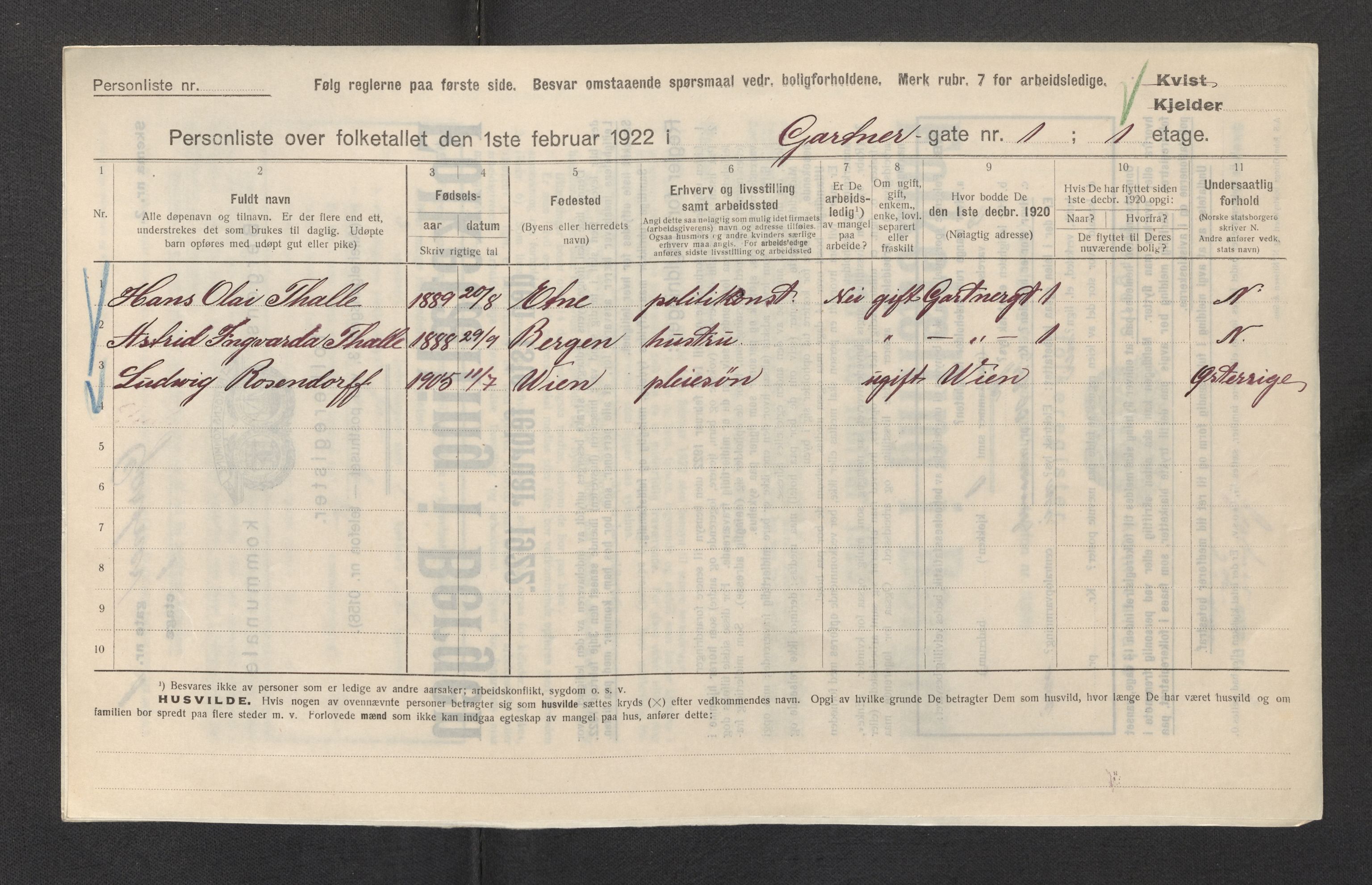 SAB, Municipal Census 1922 for Bergen, 1922, p. 10380