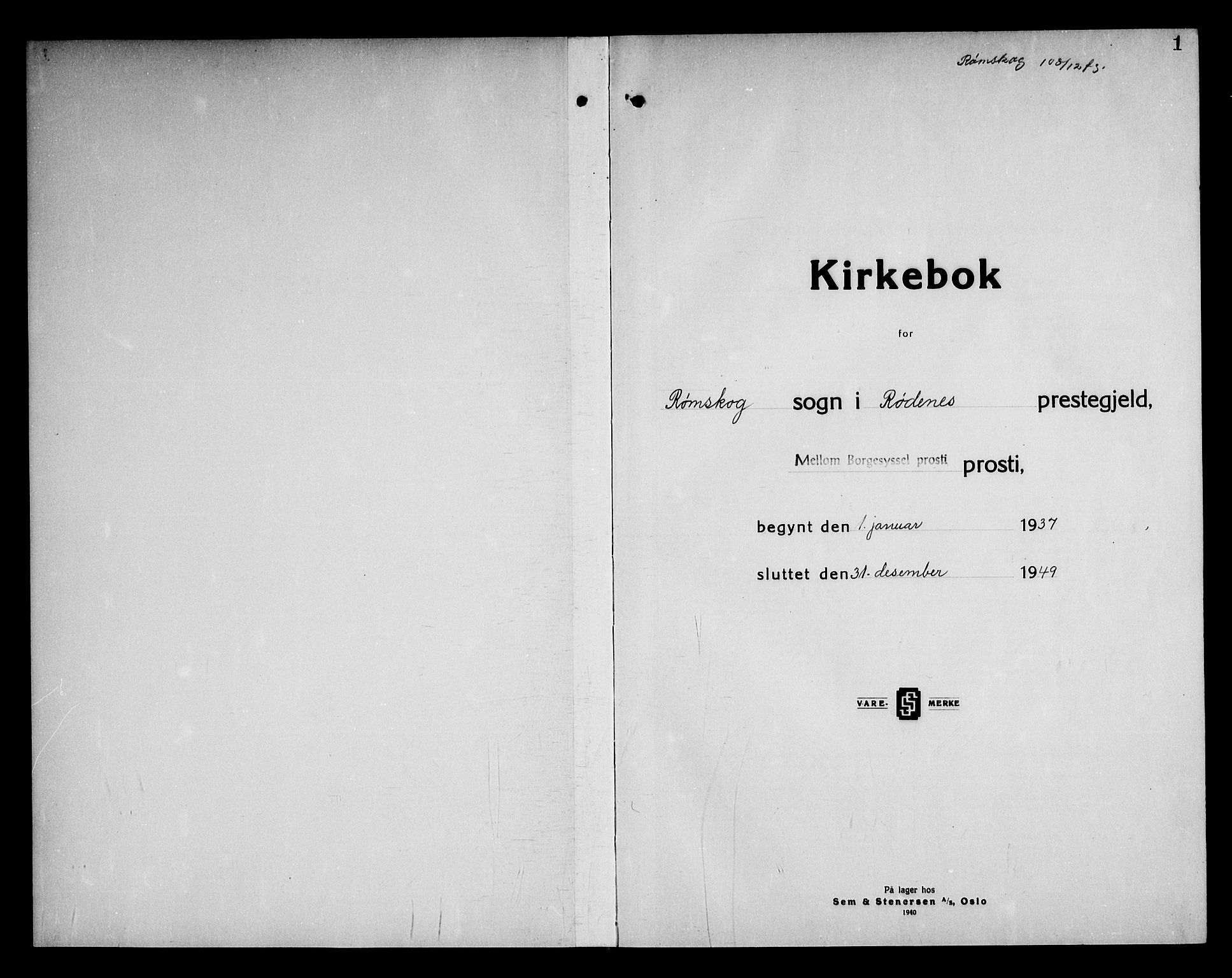 Rødenes prestekontor Kirkebøker, SAO/A-2005/G/Gb/L0004: Parish register (copy) no. II 4, 1937-1949, p. 1
