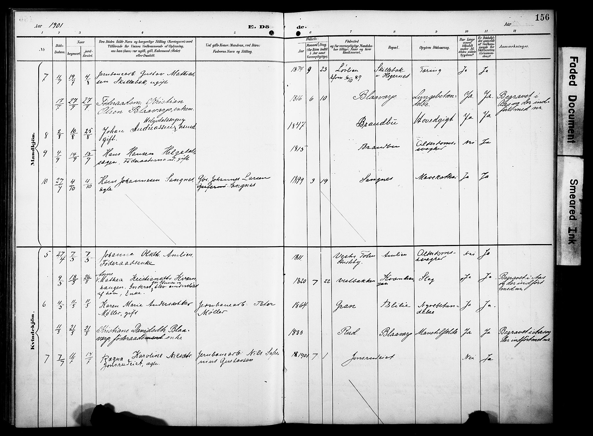 Vestre Toten prestekontor, AV/SAH-PREST-108/H/Ha/Haa/L0012: Parish register (official) no. 12, 1890-1906, p. 156