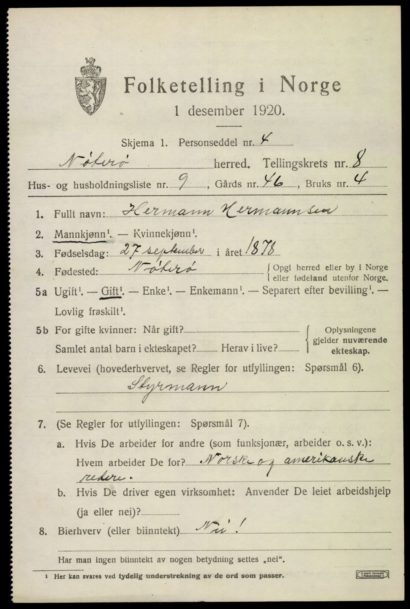 SAKO, 1920 census for Nøtterøy, 1920, p. 10459