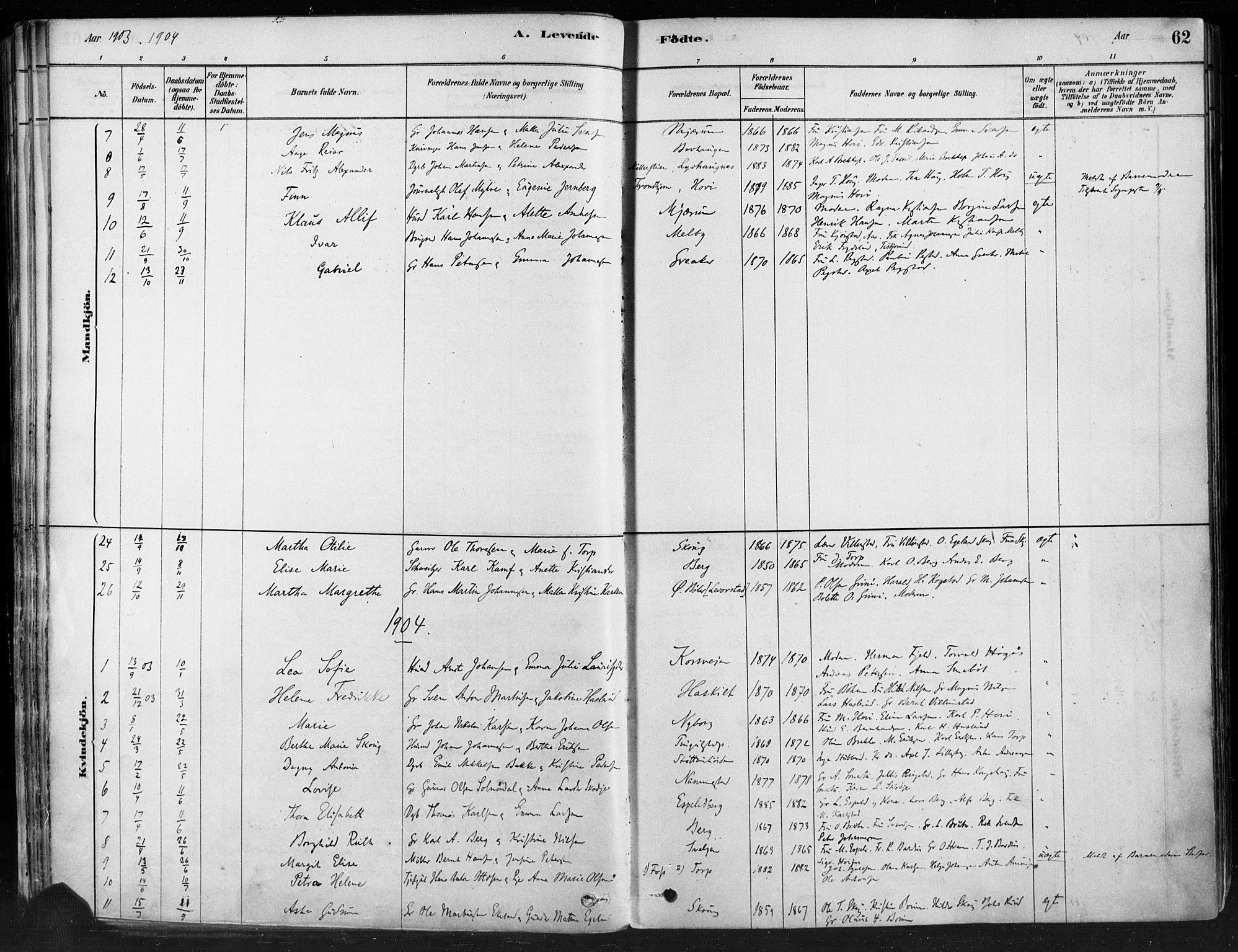 Hobøl prestekontor Kirkebøker, AV/SAO-A-2002/F/Fa/L0005: Parish register (official) no. I 5, 1878-1904, p. 62