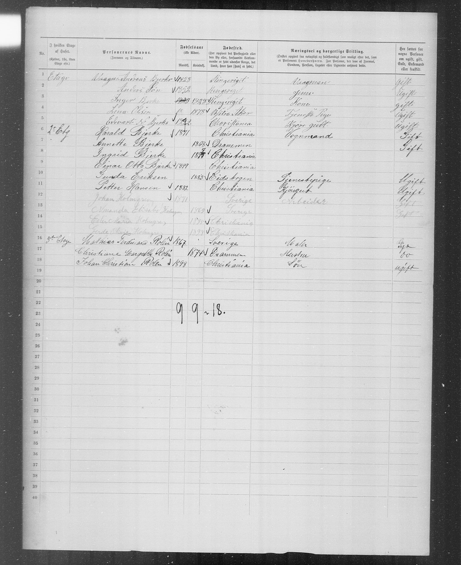 OBA, Municipal Census 1899 for Kristiania, 1899, p. 5935