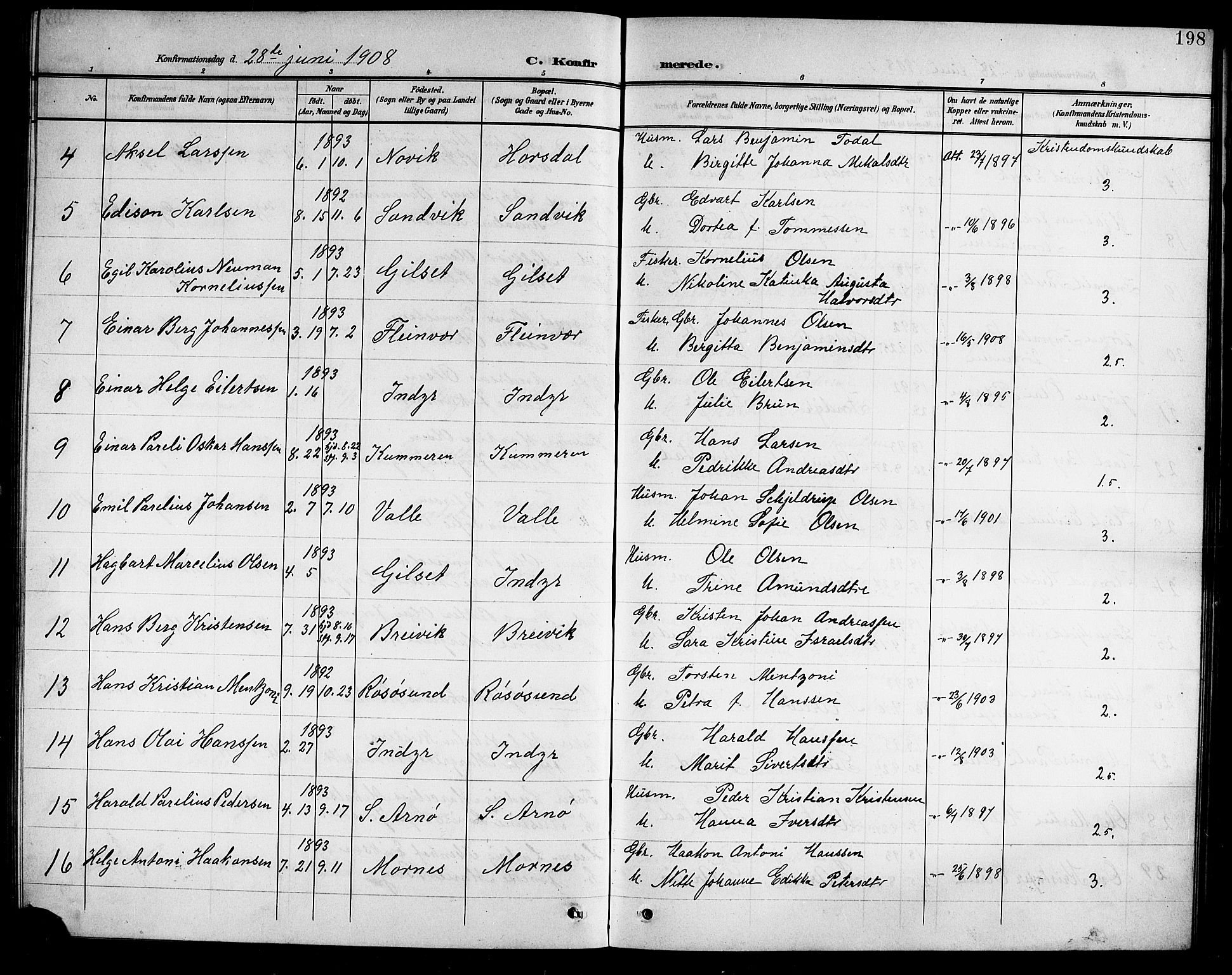 Ministerialprotokoller, klokkerbøker og fødselsregistre - Nordland, AV/SAT-A-1459/805/L0109: Parish register (copy) no. 805C05, 1900-1911, p. 198