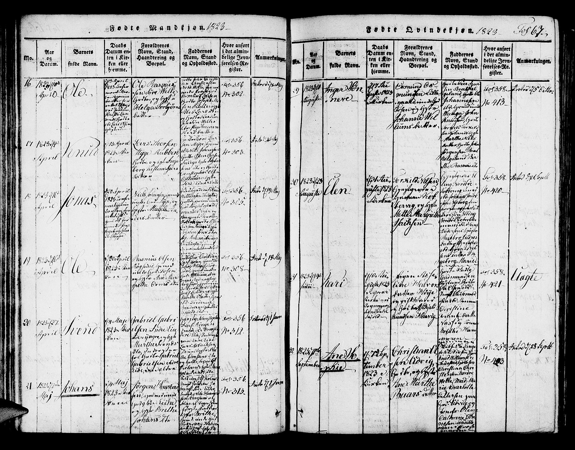 Avaldsnes sokneprestkontor, SAST/A -101851/H/Ha/Haa/L0004: Parish register (official) no. A 4, 1816-1825, p. 67