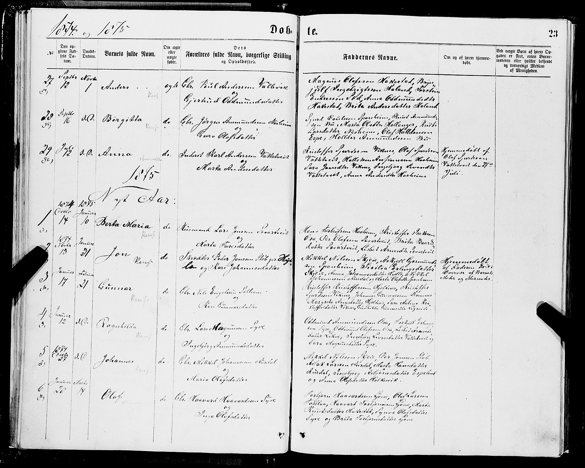 Ulvik sokneprestembete, SAB/A-78801/H/Hab: Parish register (copy) no. A 2, 1869-1882, p. 23