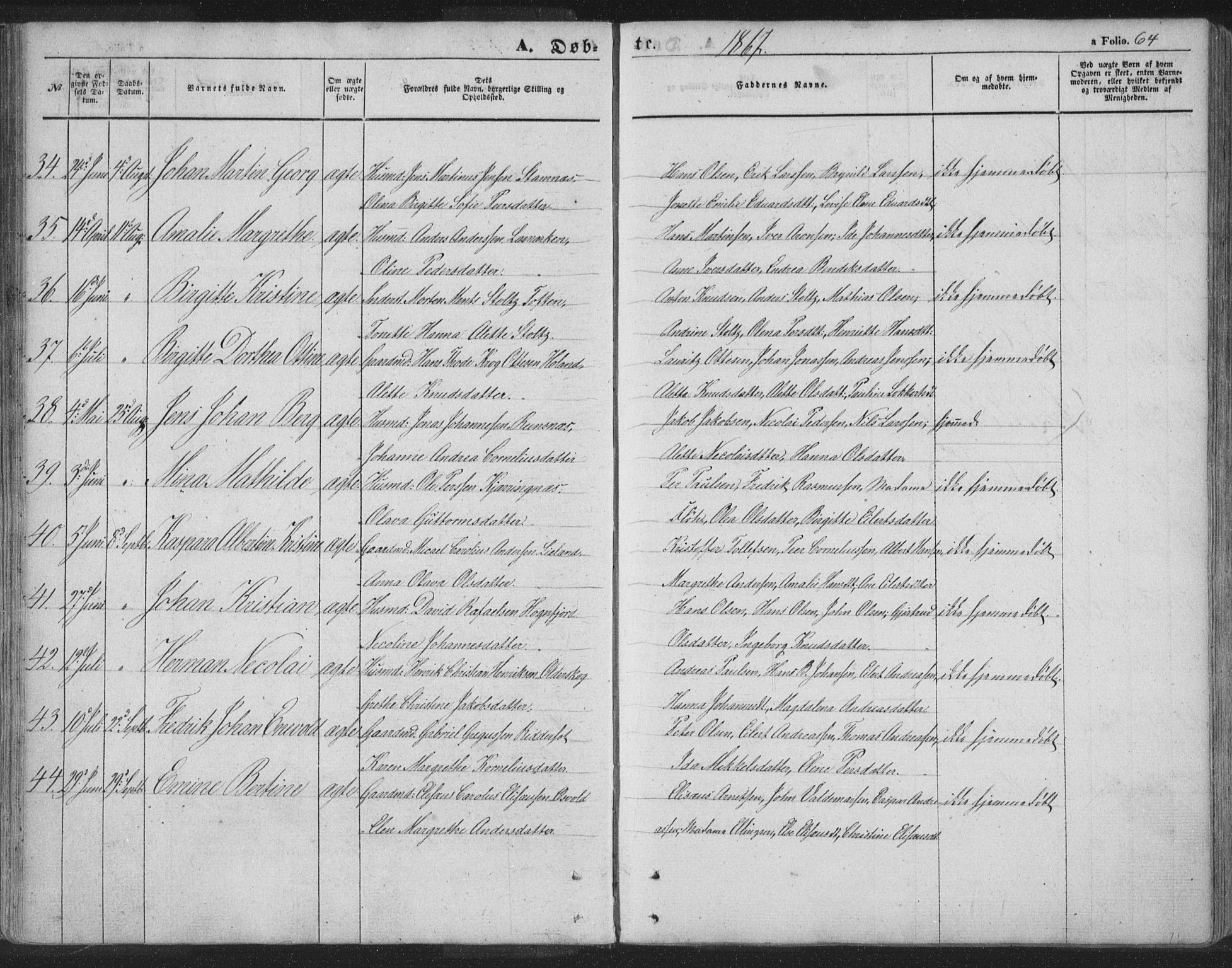 Ministerialprotokoller, klokkerbøker og fødselsregistre - Nordland, AV/SAT-A-1459/895/L1369: Parish register (official) no. 895A04, 1852-1872, p. 64