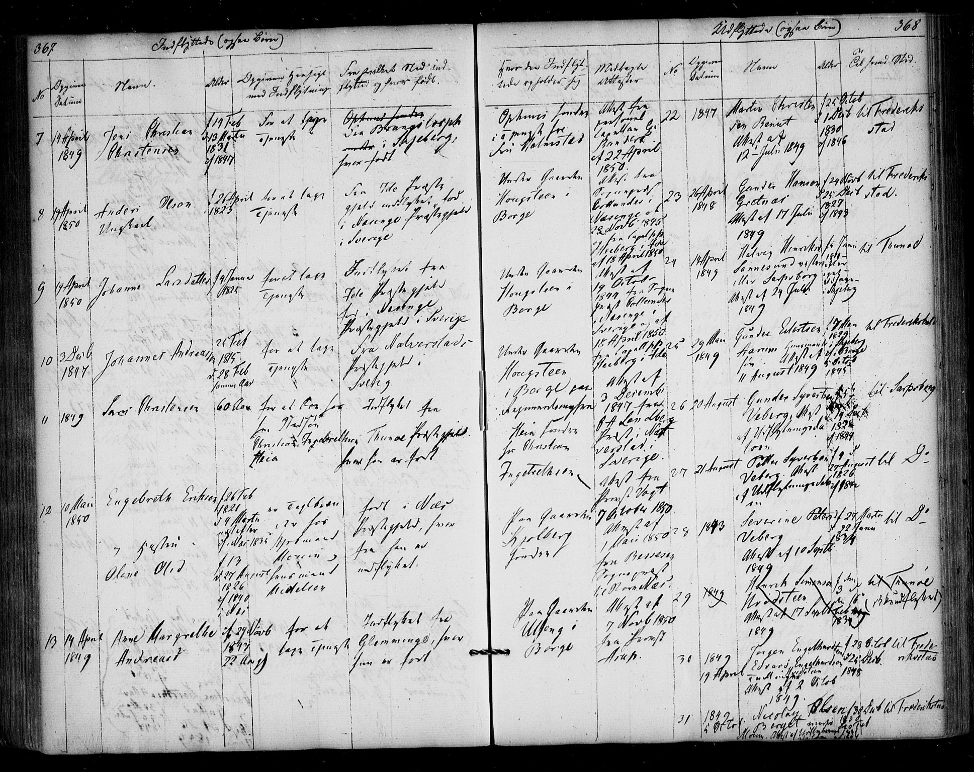 Borge prestekontor Kirkebøker, AV/SAO-A-10903/F/Fa/L0005: Parish register (official) no. I 5, 1848-1860, p. 367-368