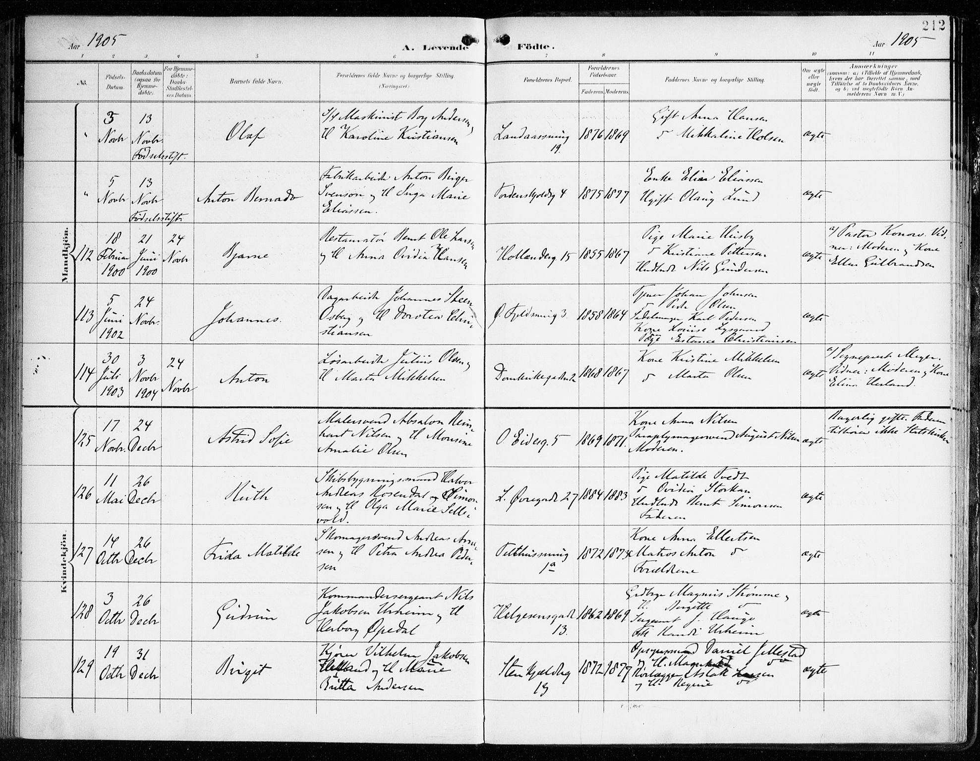 Korskirken sokneprestembete, AV/SAB-A-76101/H/Haa/L0023: Parish register (official) no. B 9, 1899-1908, p. 212