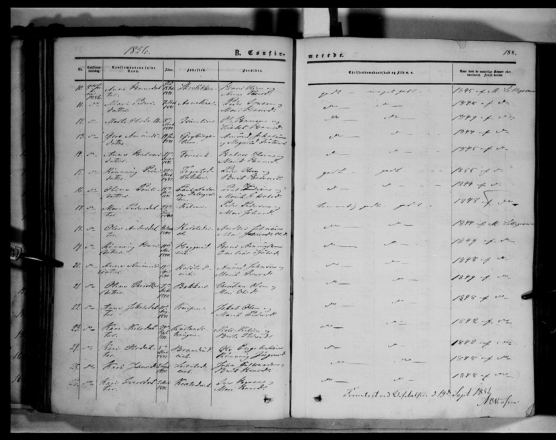 Sør-Fron prestekontor, SAH/PREST-010/H/Ha/Haa/L0001: Parish register (official) no. 1, 1849-1863, p. 188