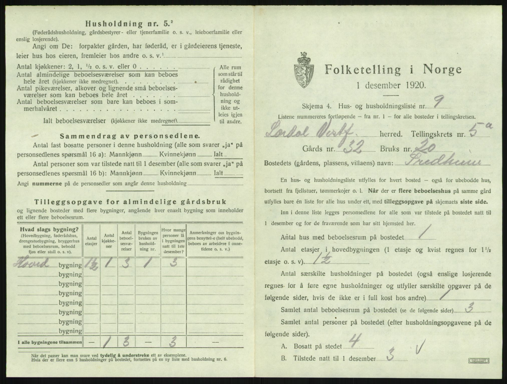 SAKO, 1920 census for Lardal, 1920, p. 697