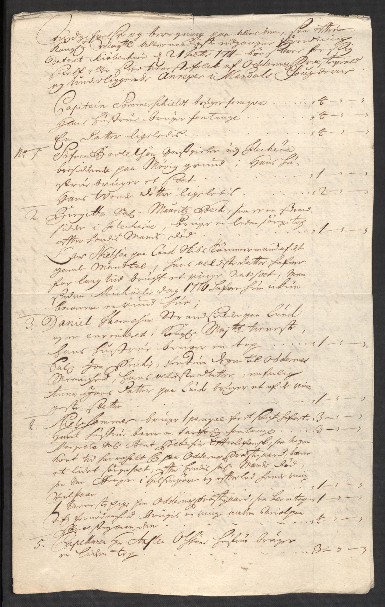 Rentekammeret inntil 1814, Reviderte regnskaper, Fogderegnskap, RA/EA-4092/R43/L2554: Fogderegnskap Lista og Mandal, 1711, p. 494