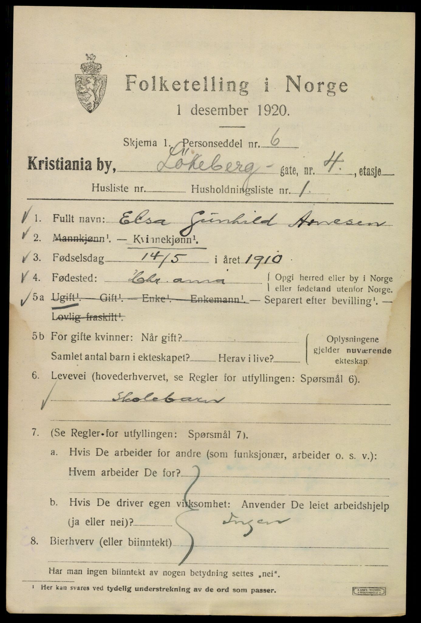 SAO, 1920 census for Kristiania, 1920, p. 366949