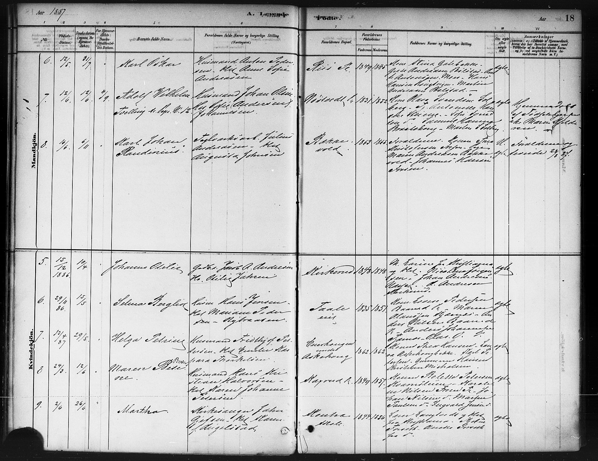 Ås prestekontor Kirkebøker, AV/SAO-A-10894/F/Fb/L0001: Parish register (official) no. II 1, 1881-1895, p. 18