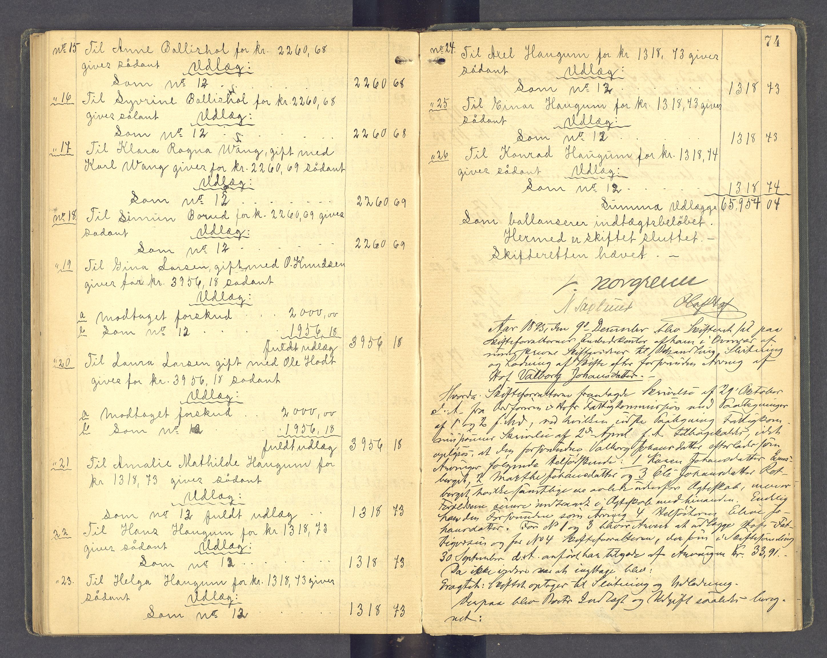 Solør tingrett, SAH/TING-008/J/Jc/L0006: Skifteutlodningsprotokoll, 1893-1897, p. 73b-74a