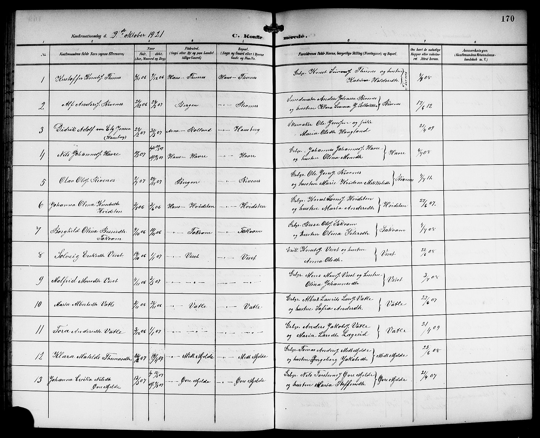 Haus sokneprestembete, SAB/A-75601/H/Hab: Parish register (copy) no. B 4, 1900-1921, p. 170