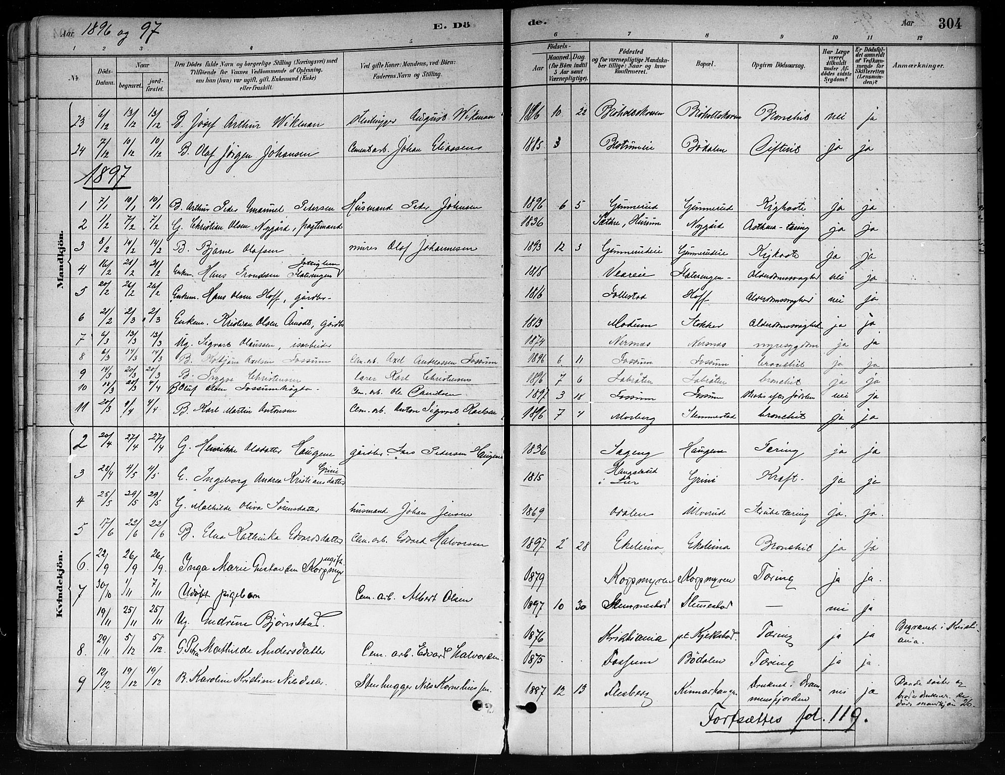 Røyken kirkebøker, SAKO/A-241/F/Fa/L0008: Parish register (official) no. 8, 1880-1897, p. 304