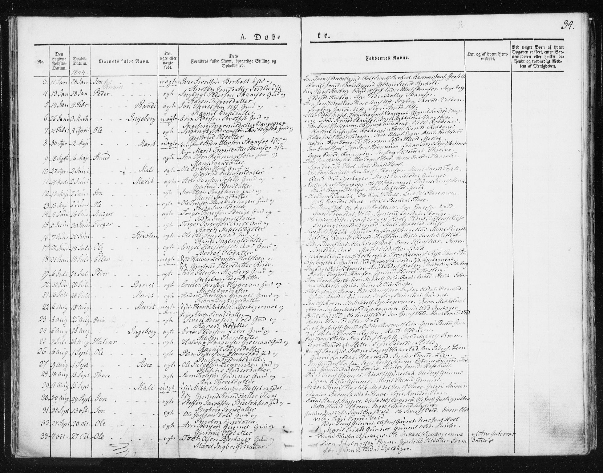 Ministerialprotokoller, klokkerbøker og fødselsregistre - Sør-Trøndelag, AV/SAT-A-1456/674/L0869: Parish register (official) no. 674A01, 1829-1860, p. 34