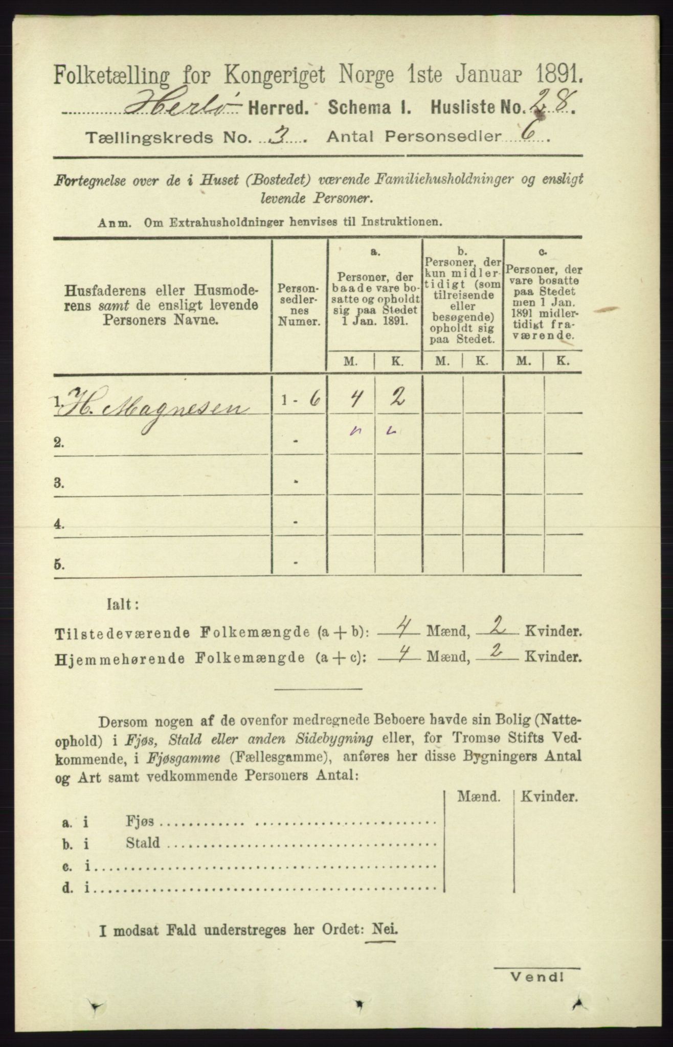 RA, 1891 census for 1258 Herdla, 1891, p. 1046