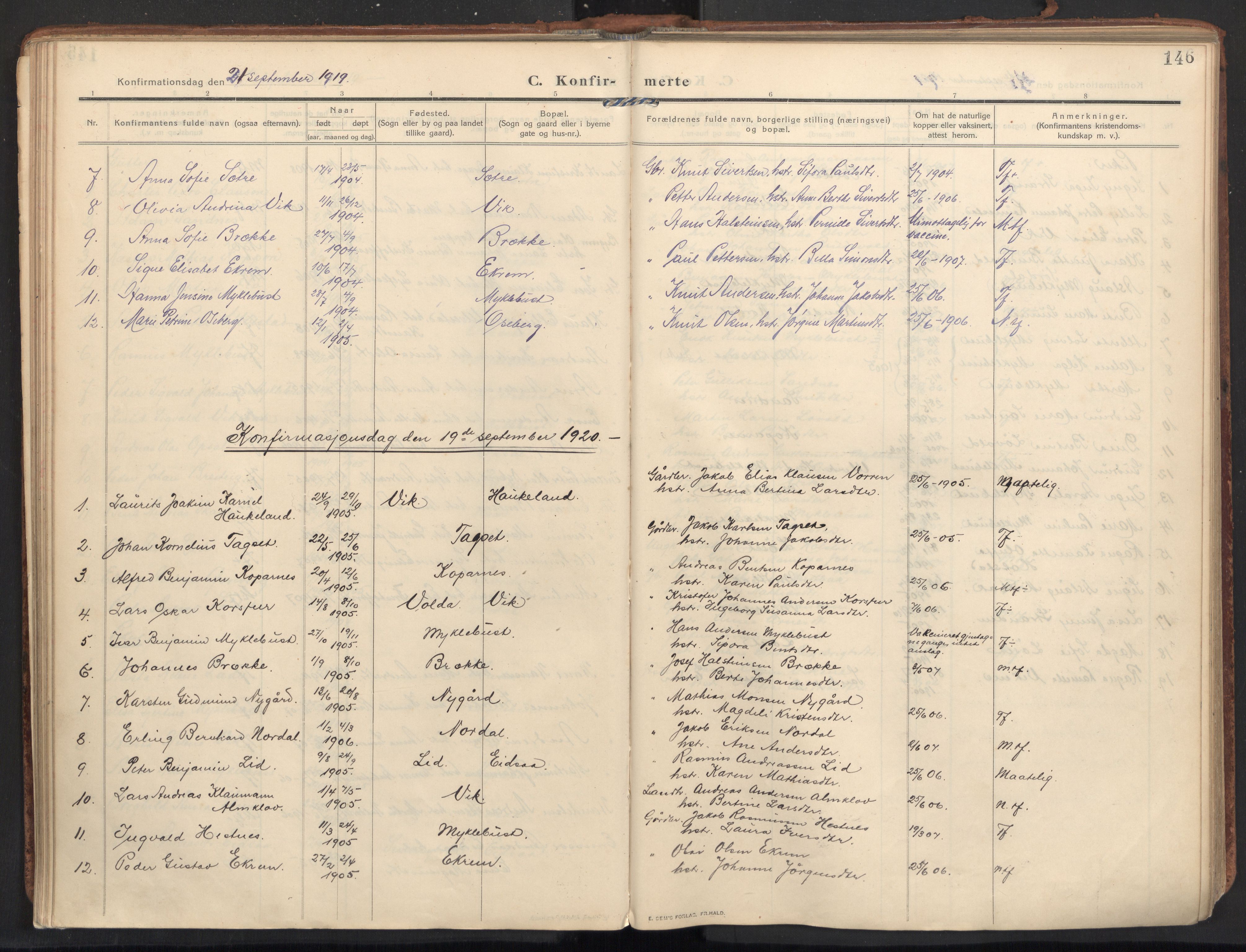 Ministerialprotokoller, klokkerbøker og fødselsregistre - Møre og Romsdal, SAT/A-1454/502/L0026: Parish register (official) no. 502A04, 1909-1933, p. 146