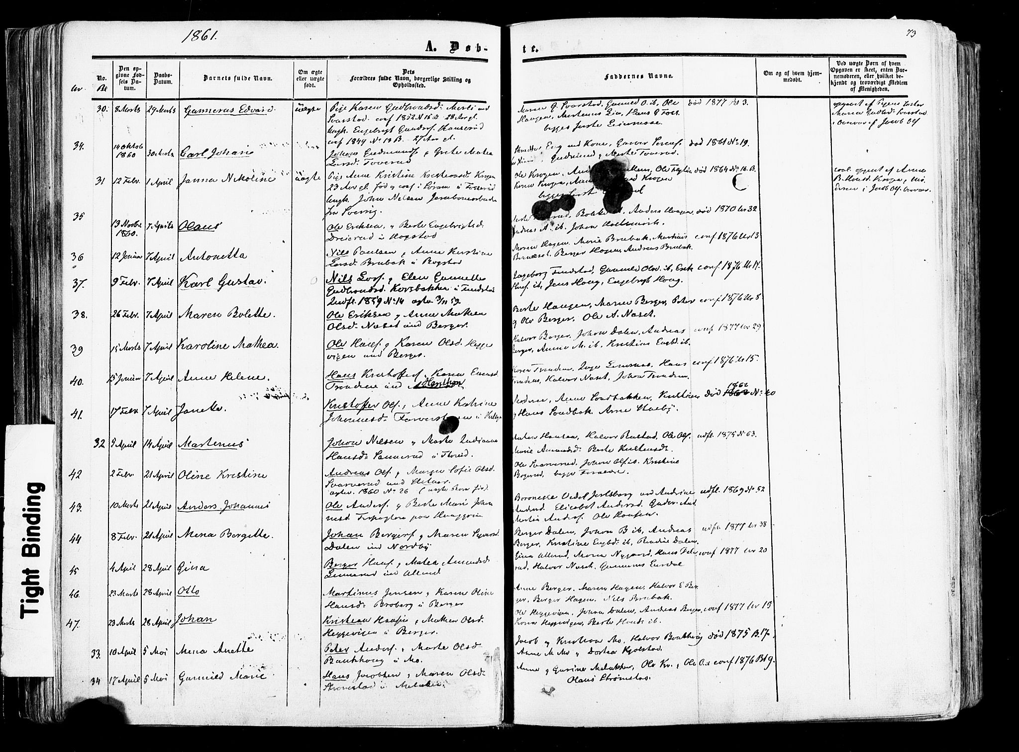 Aurskog prestekontor Kirkebøker, AV/SAO-A-10304a/F/Fa/L0007: Parish register (official) no. I 7, 1854-1877, p. 73